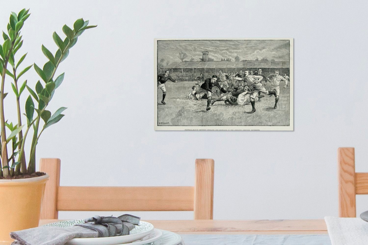 Aufhängefertig, OneMillionCanvasses® eines historischen Leinwandbilder, Wandbild Eine Rugbyspiels, Wanddeko, Leinwandbild 30x20 Illustration (1 St), cm