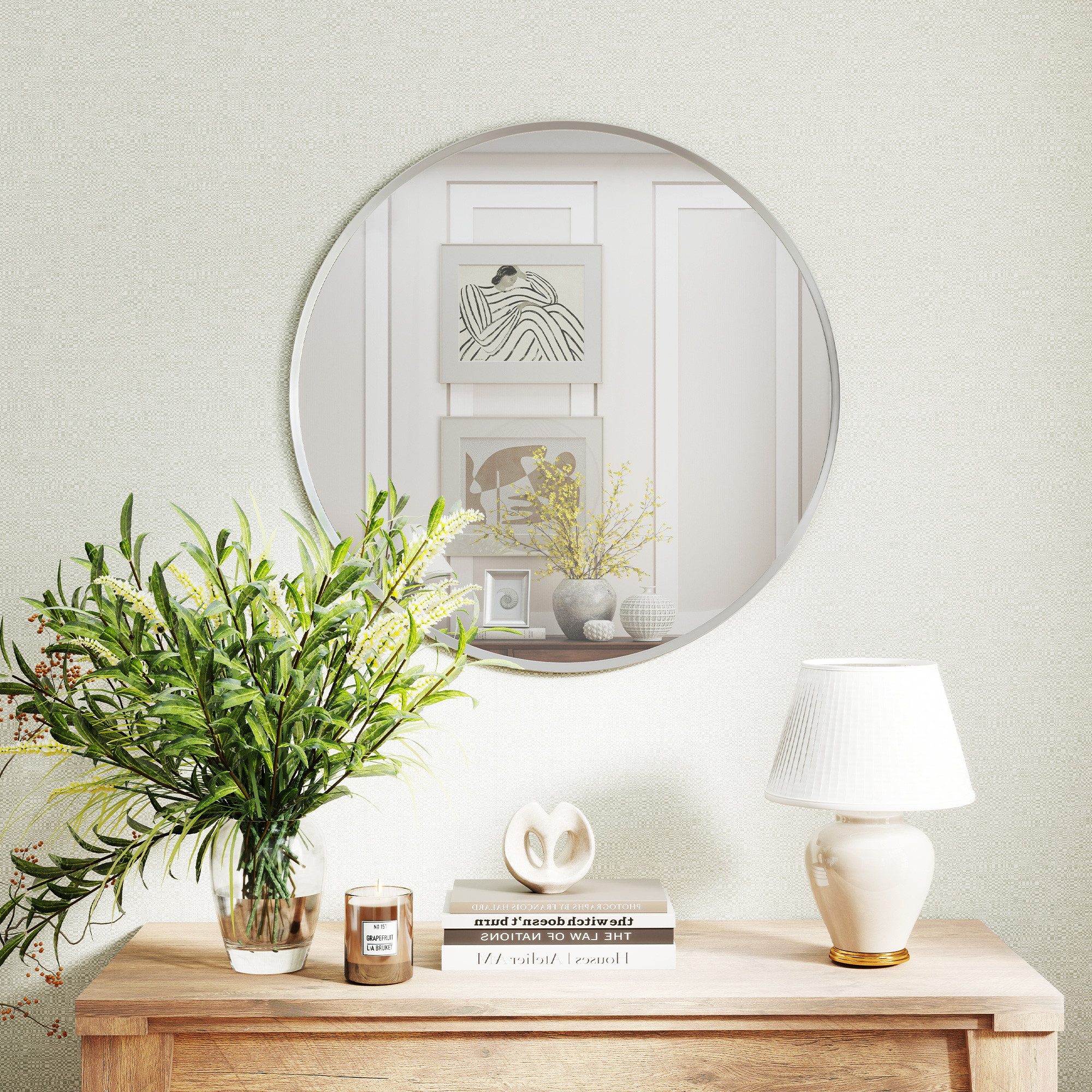 HOMCOM Wandspiegel Badspiegel, runder Spiegel für Bad, Wohnzimmer, Schlafzimmer (mit Aluminiumlegierungrahmen, 1-St., dekorative Spiegel), für Bad, Wohnzimmer, Schlafzimmer, Silber