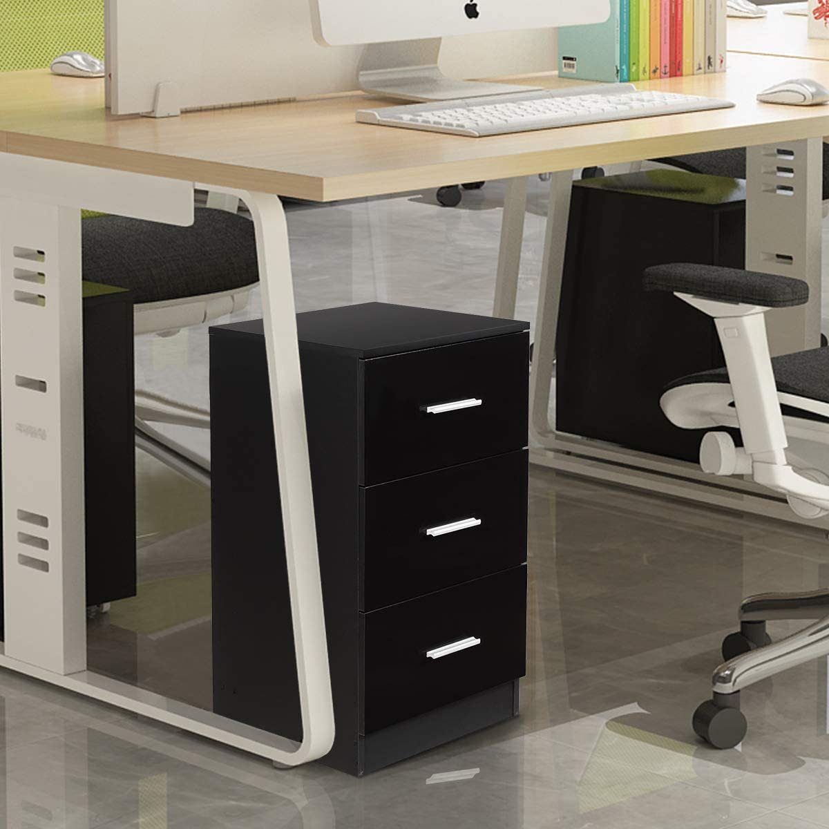 COSTWAY Nachttisch (2-St), mit 3 Schubladen, Büroschrank Beistelltisch 37x34x66,5cm