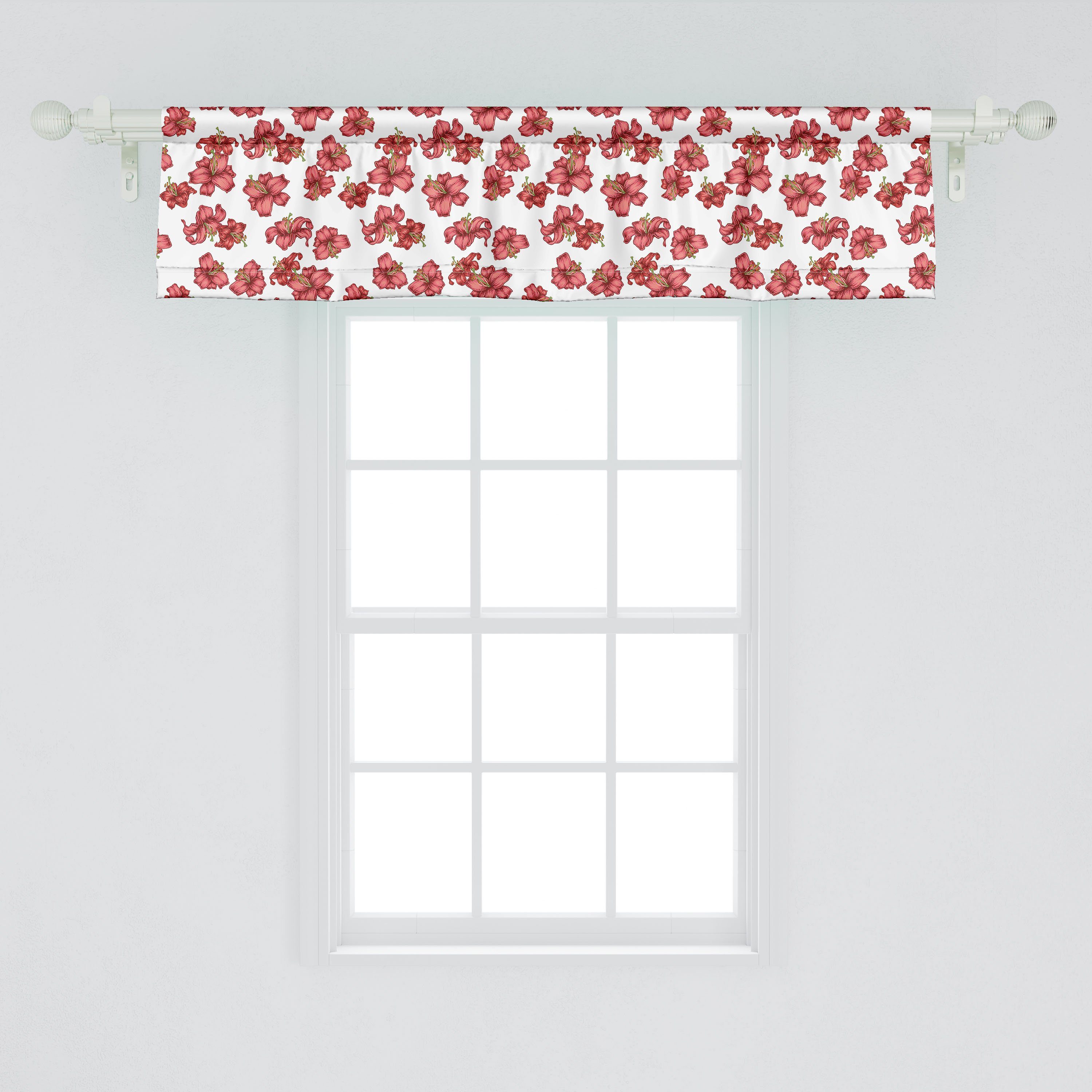 Volant Küche Blumen Style-Lilien-Blumen Stangentasche, Vorhang Microfaser, für mit Schlafzimmer Abakuhaus, Vintage Dekor Scheibengardine