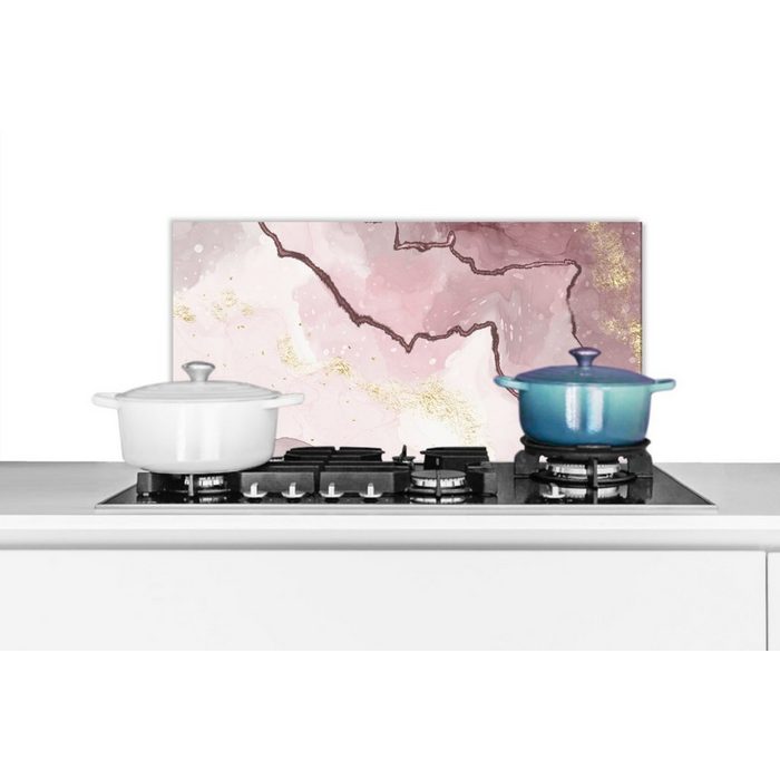 MuchoWow Küchenrückwand Marmor - Rosa - Weiß (1-tlg) Wandschutz gegen Fett und Schmutzflecken für Küchen