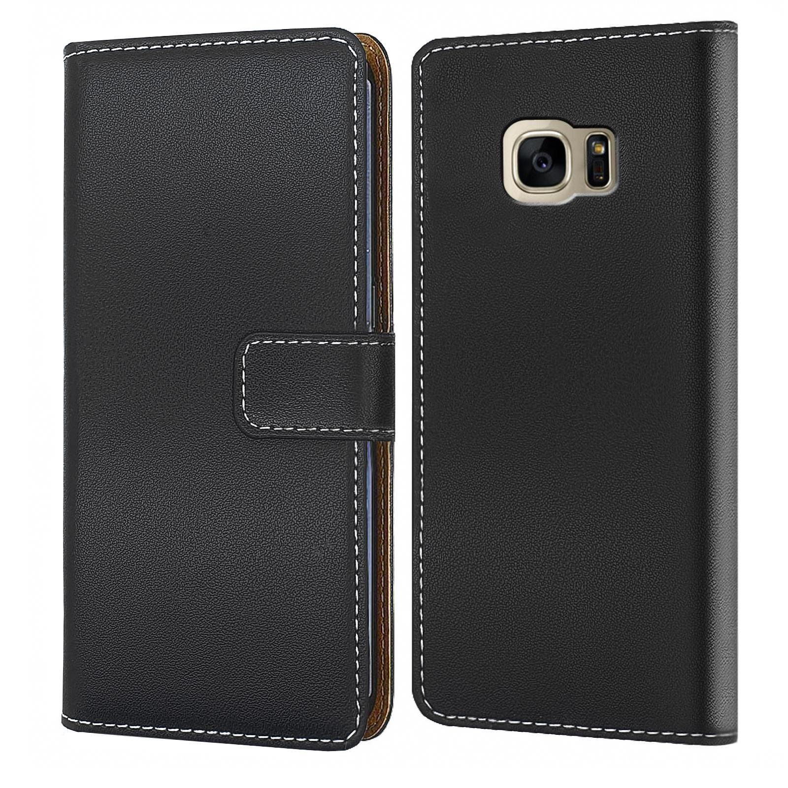 Numerva Handyhülle Bookstyle Etui Handytasche Schutzhülle für Samsung Galaxy S7 / S7 Edge, Klapphülle Flip Cover Schwarz