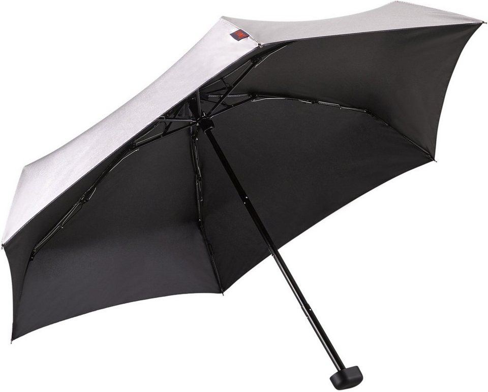 EuroSCHIRM® Taschenregenschirm Dainty, silber, extra flach und kurz, mit  UV-Lichtschutzfaktor 50+