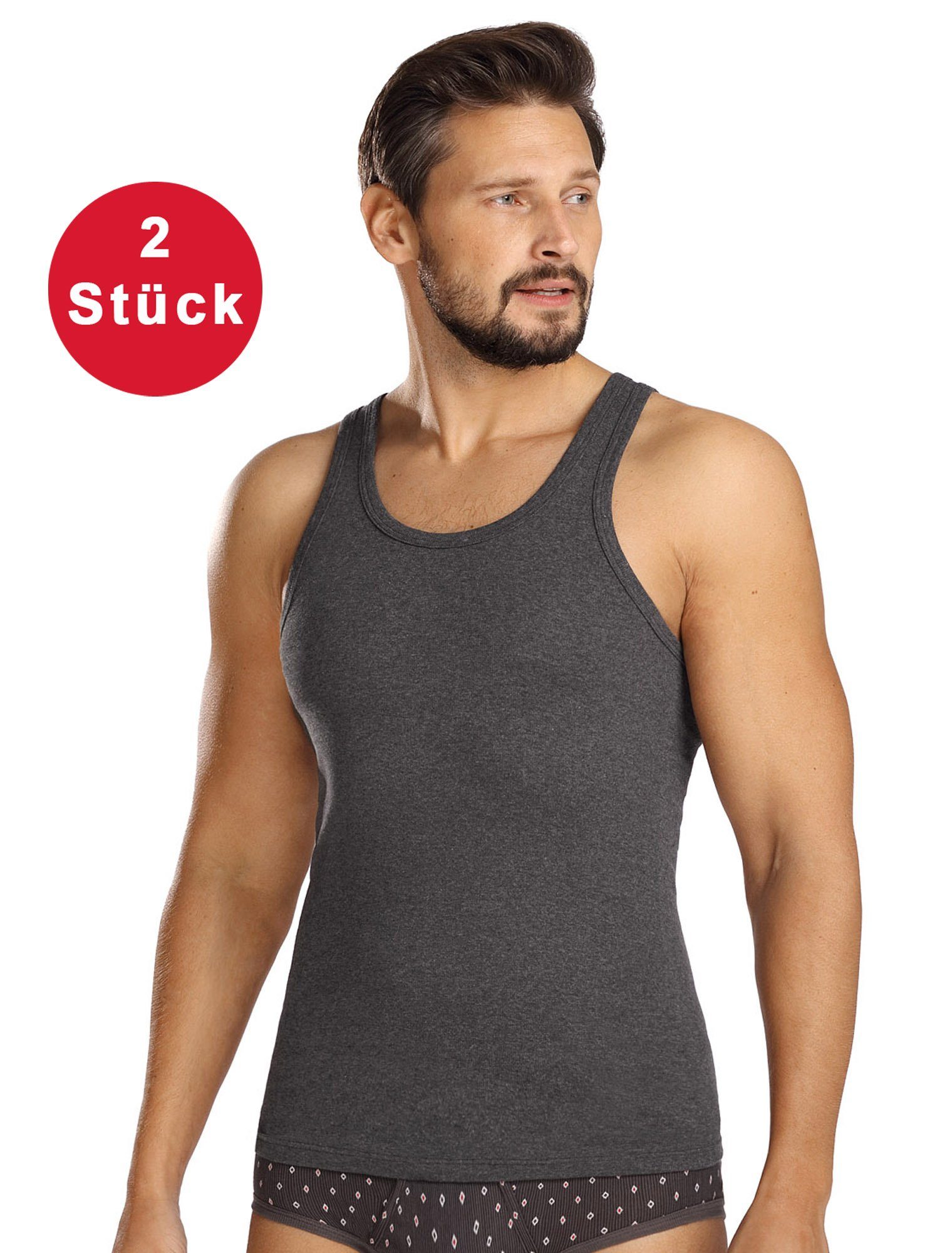 Comte Unterhemd (Set, 2-St) Herren 2er Pack Unterhemd Shirt ärmellos Tank Top Achselhemd Feinripp dunkelgrau