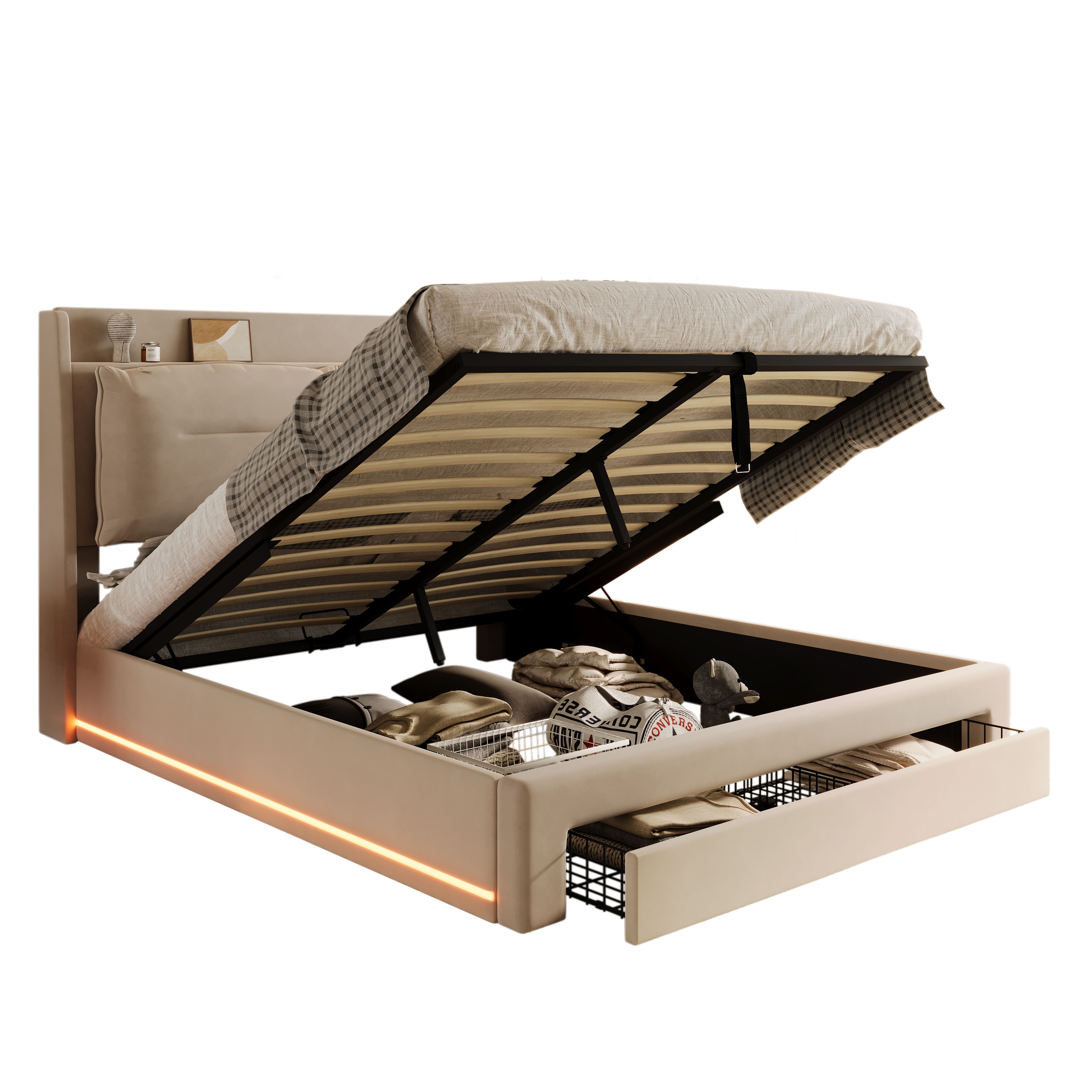 BlingBin Polsterbett Hydraulisches Bett, Doppelbett, LED-Licht-Polsterbett, günstig online kaufen