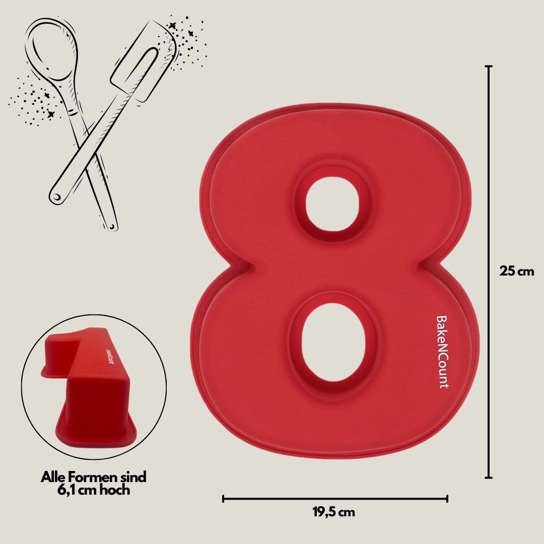 BakeNCount Backform BakeNCount Kuchen Backform-Set Zahlen 18 (1 und 8), extra Groß – Bild 3 von 5