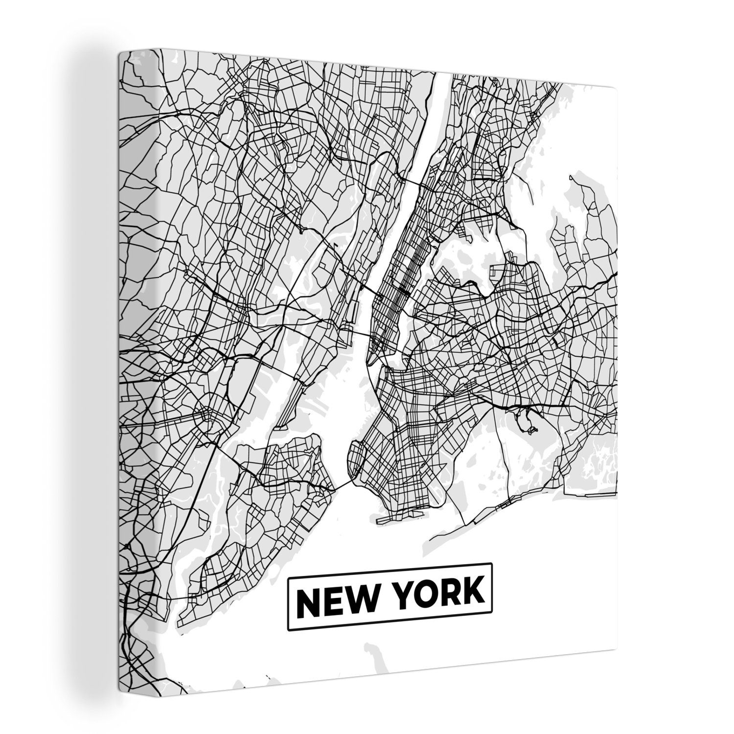 OneMillionCanvasses® Leinwandbild New York - Stadtplan - Schwarz und weiß - Karte, (1 St), Leinwand Bilder für Wohnzimmer Schlafzimmer
