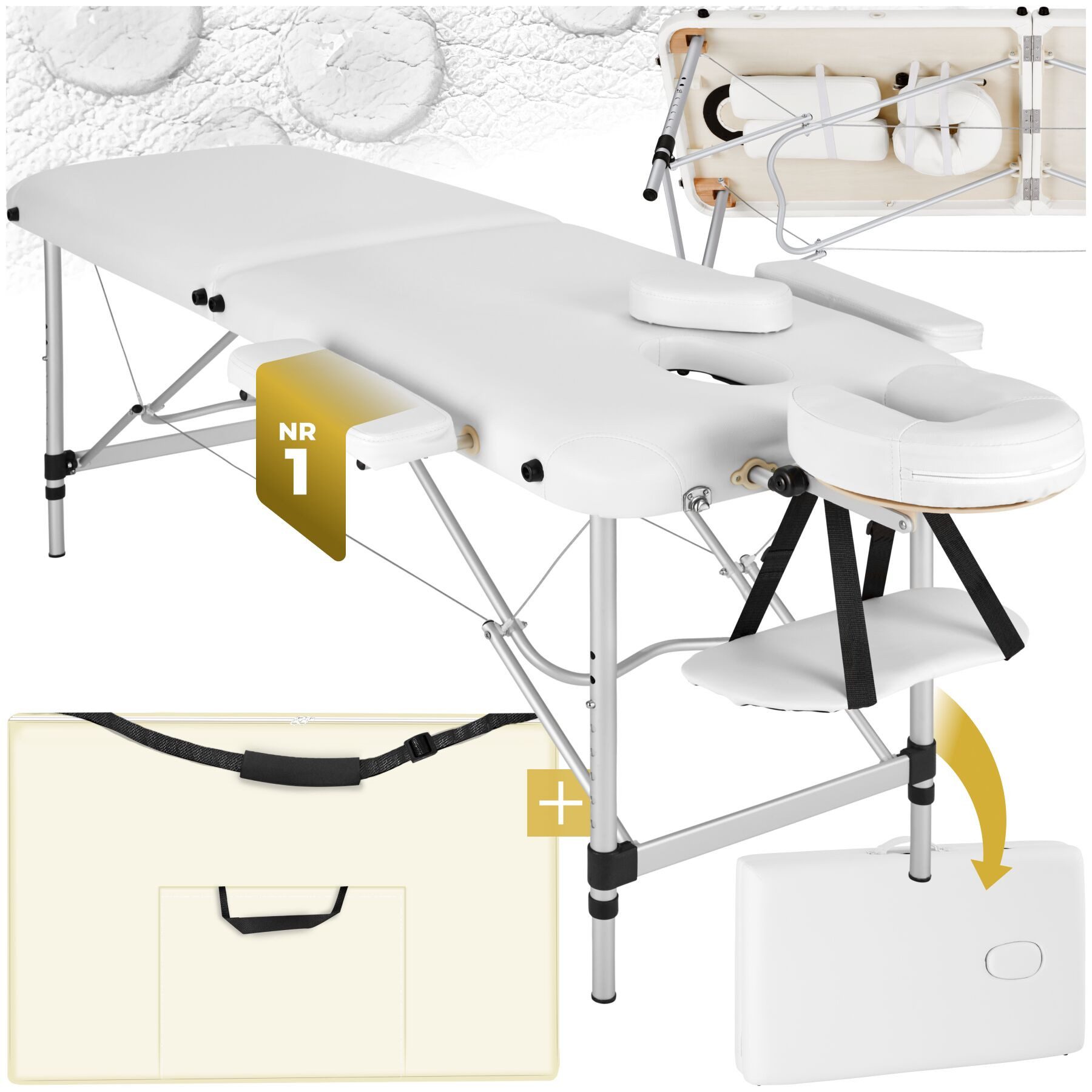 tectake Massageliege 2-Zonen-Massagetisch-Set, Maße: 205 x 95 x 89 cm, Polsterung 4 cm (Kosmetikliege, 1-St., in weiß), Breite 60 cm, Tragetasche, Aluminiumgestell, klapp- & höhenverstellbar