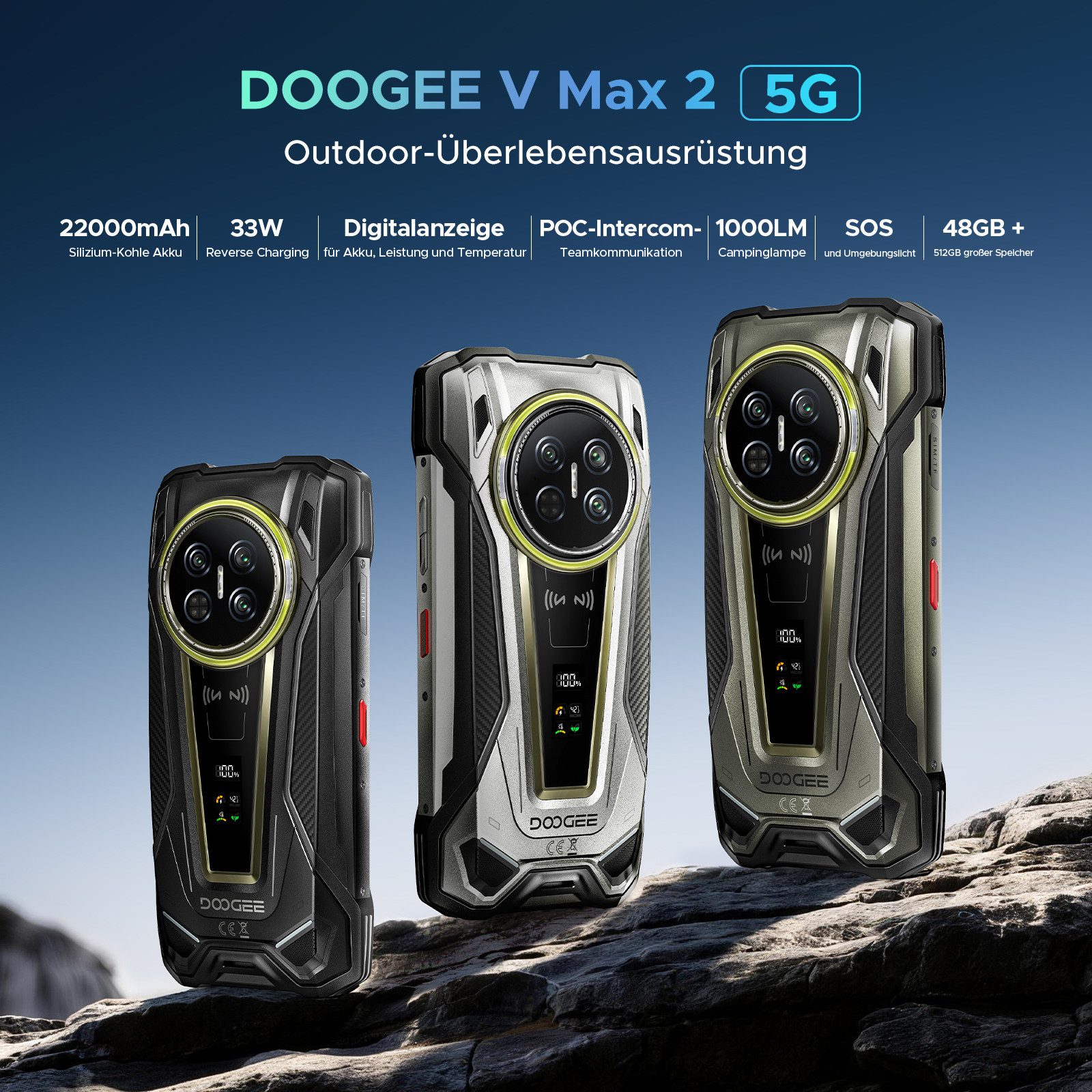 DOOGEE Doogee VMAX2 5G Outdoorhandy,512GB 200MP 22000mAh,120Hz Smartphone (200MP MP Kamera)
