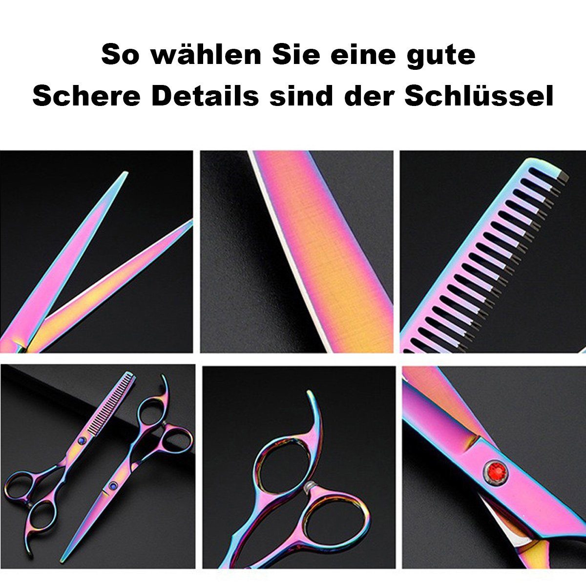 Haarschere Juoungle Haarschneidescheren-Set,Edelstahl, Professionelles Regenbogenfarbe