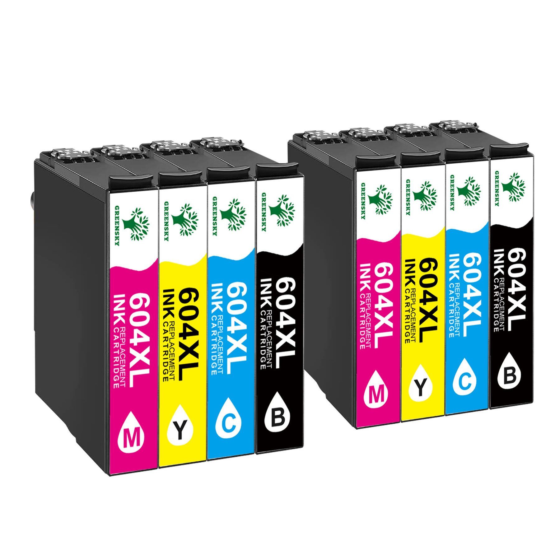 Greensky 5/8/10er Multipack für Epson 604 604XL Tintenpatrone (WF-2910DWF WF-2930DWF WF-2935DWF WF-2950DWF, 8-tlg., XP-2200 XP-2205 XP-3200 XP-3205 XP-4200 XP-4205)