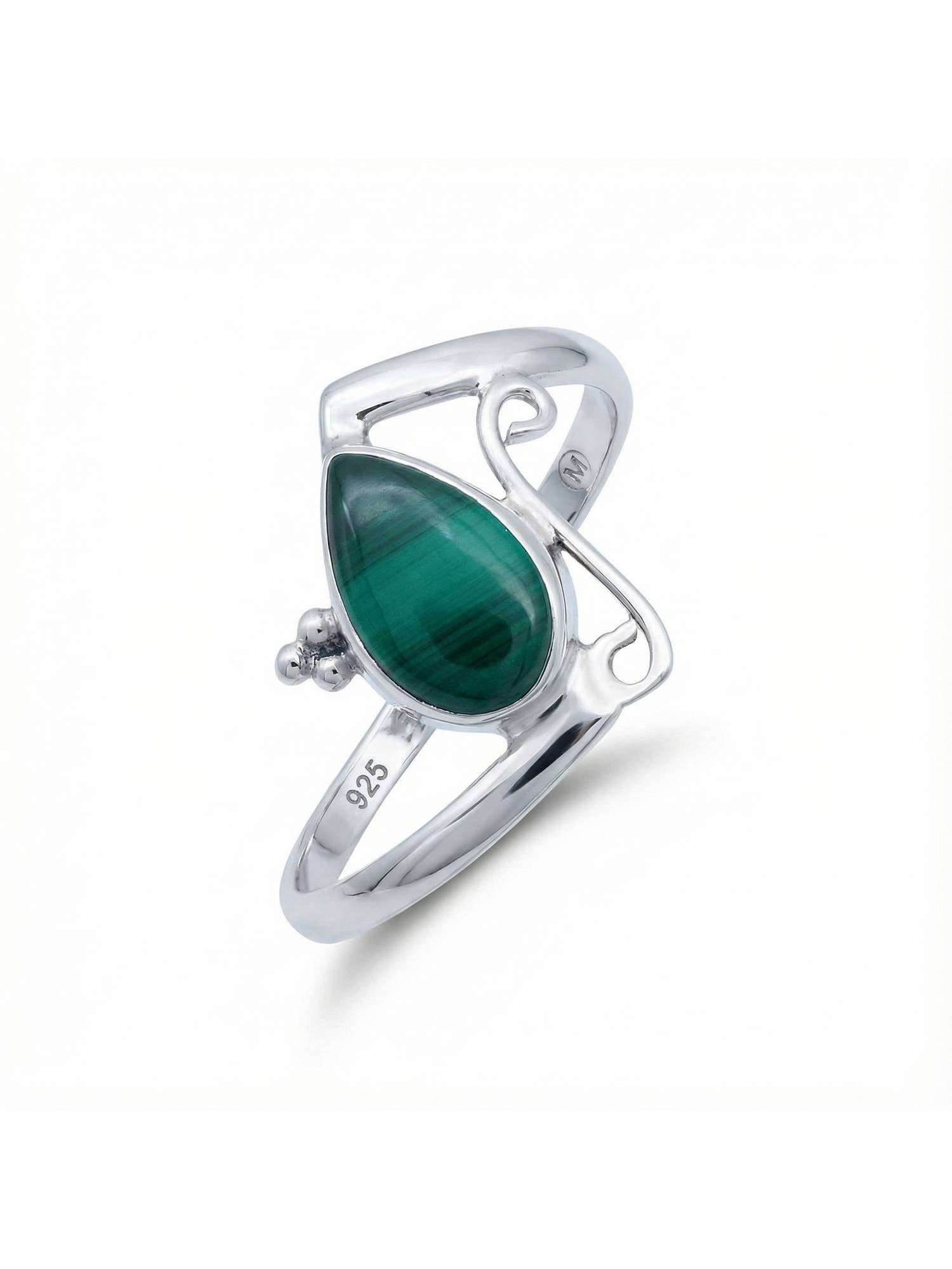mantraroma Silberring UHA aus 925 Silber mit Malachit (Ring mit Schmuckbeutel), Damenring aus 925er Silber