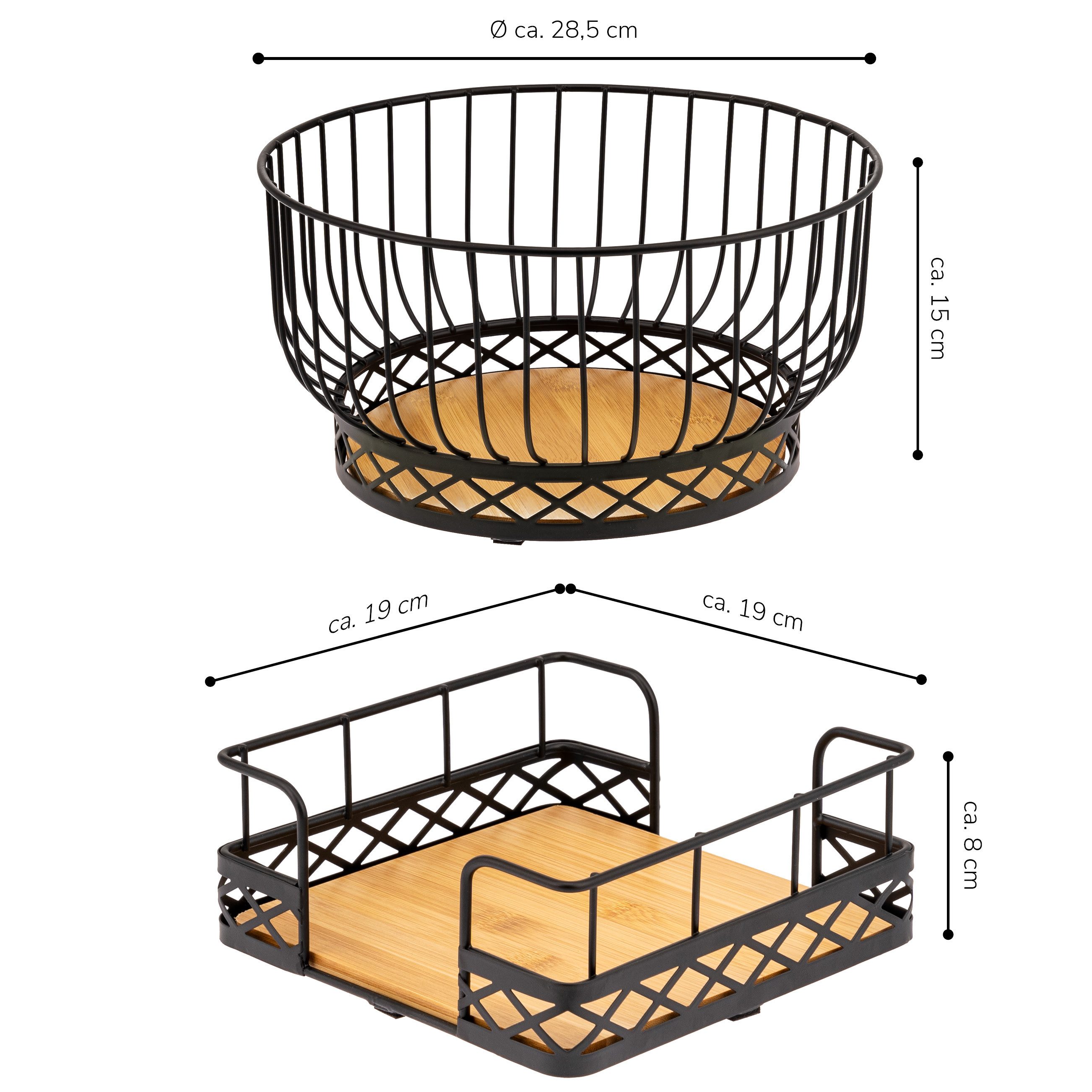 bremermann Obstschale 2er Set mit Serviettenhalter, aus Bambus und Metall