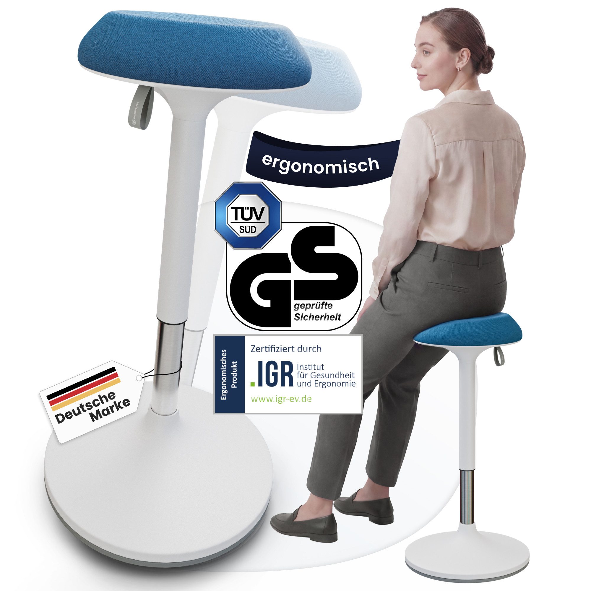 Ergotopia Drehhocker Dyko - höhenverstellbarer Bürohocker, 360° schwenkbar