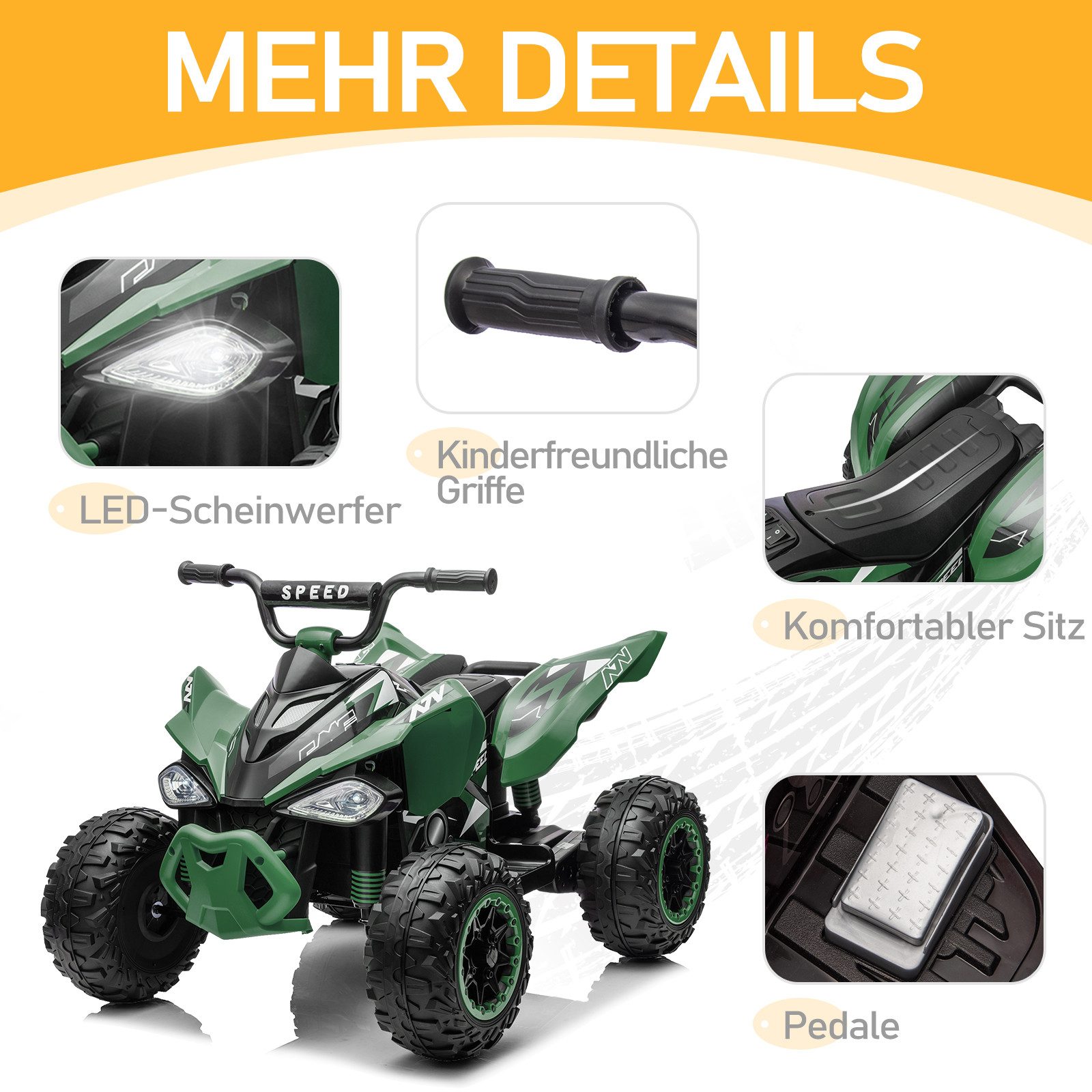 LALAHO Elektro-Kinderquad Kinder Quad Elektro, Elektro-Kinderquad, 12V, langsamer Start, Musik, LED, 12Vlangsamer Start,35WInklusive Akku und Ladegerät
