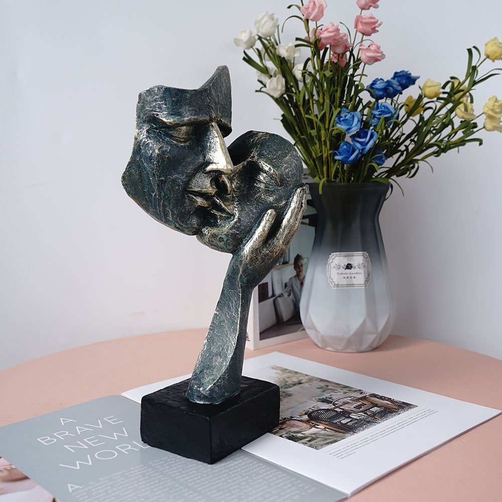 SIKAINI Skulptur (Harzkunst, Paargeschenk), Paar-Gesichtsskulptur mit dekorativer halber Seite