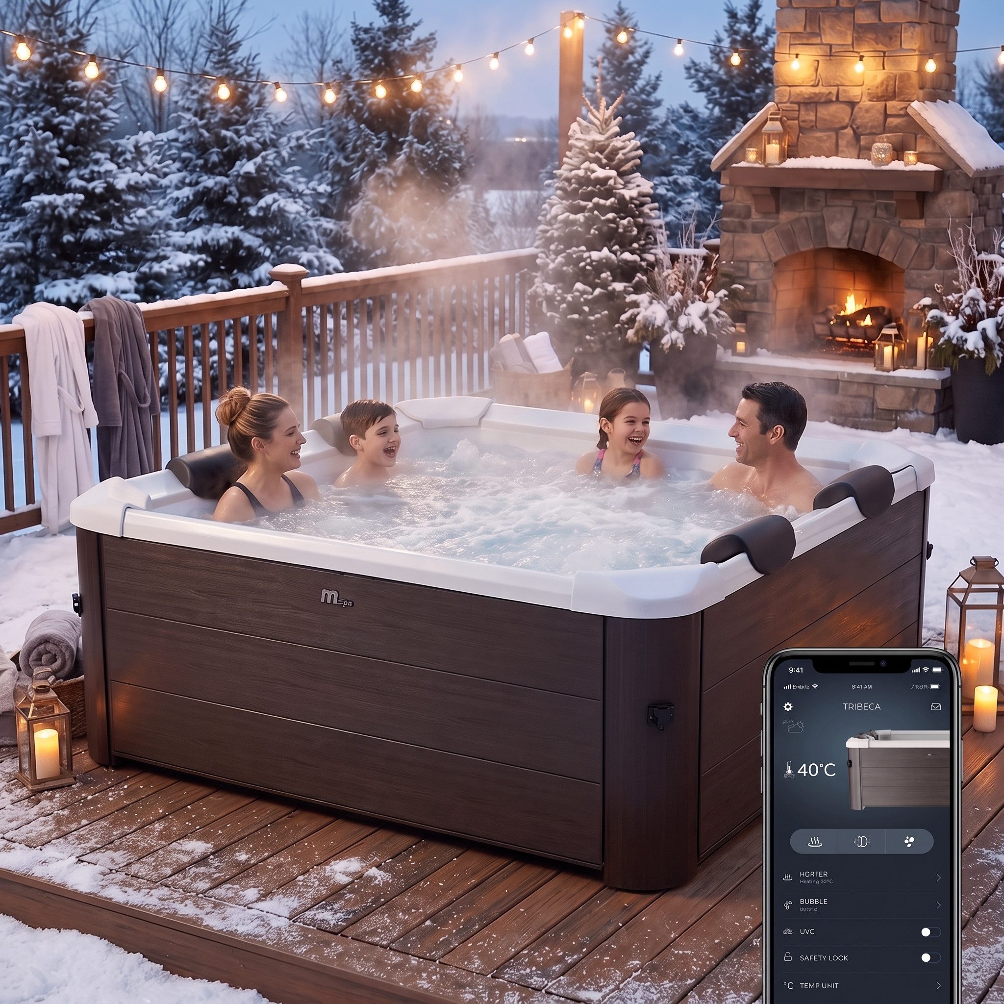 mSpa Whirlpool Frame Tribeca F-TR062W - 6 Personen, Stecksystem mit Einlageplane, (Whirpool Outdoor 6 Personen, App-Steuerung), Luftstrom-Massage, Schnellheizsystem