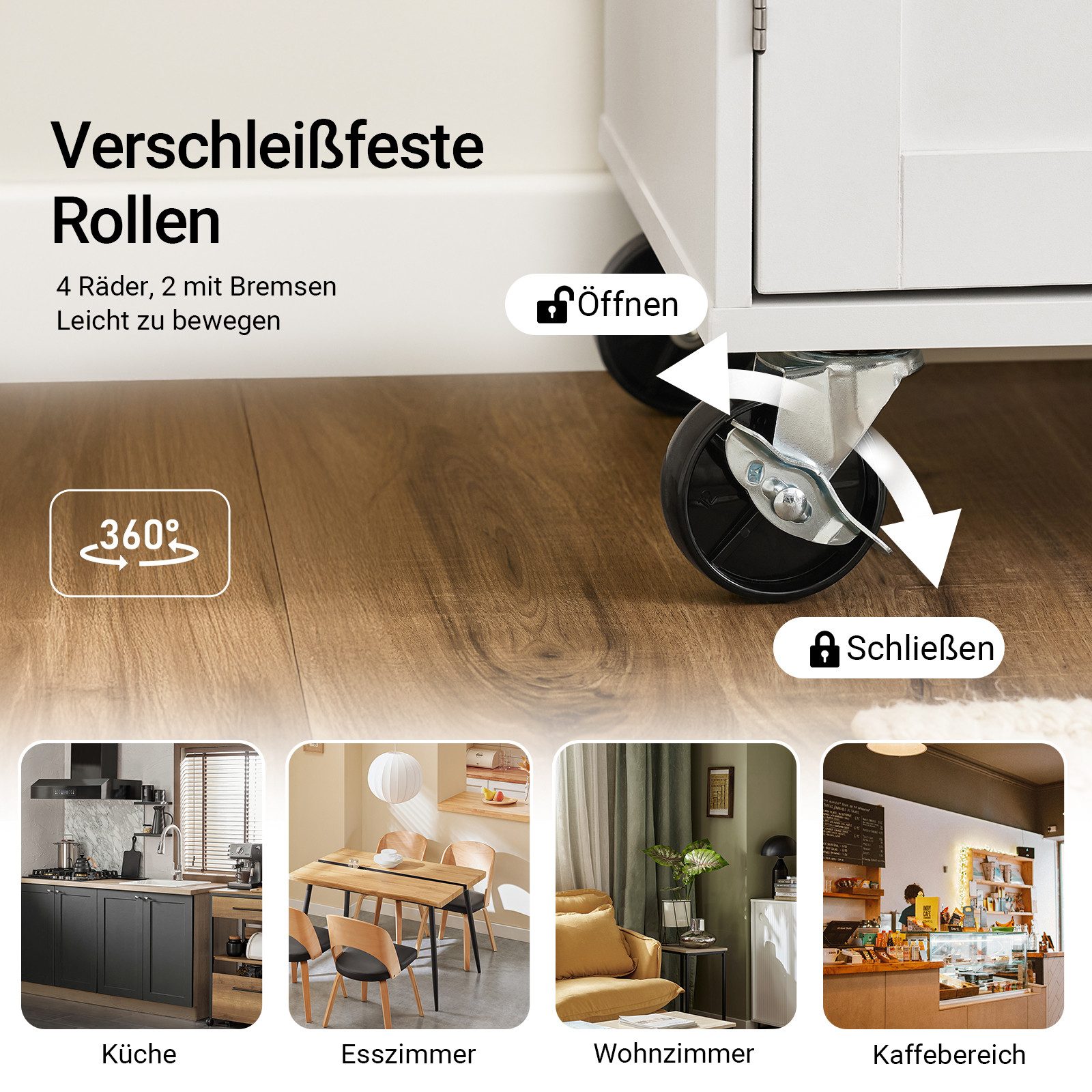SoBuy Küchenwagen FKW108, Kücheninsel mit Arbeitsplatte, Sideboard freistehend, mit Arbeitsplatte, Servierwagen auf Rollen, Küchenschrank Esszimmer – Bild 4 von 5