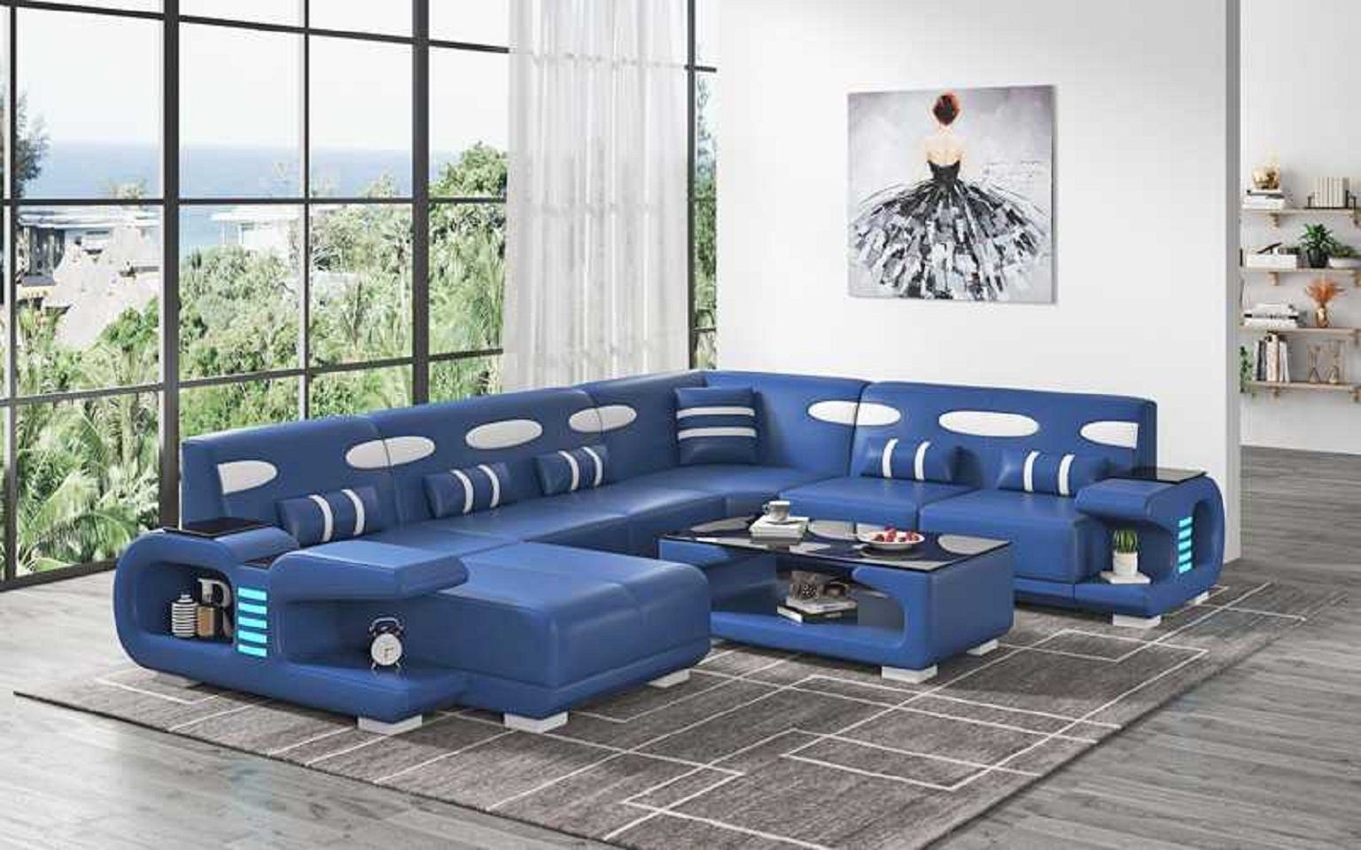 JVmoebel Ecksofa Wohnlandschaft XXL Sofa U Form Groß Ecksofa Sofas Neu, 7 Teile, Made in Europe Blau | Ecksofas