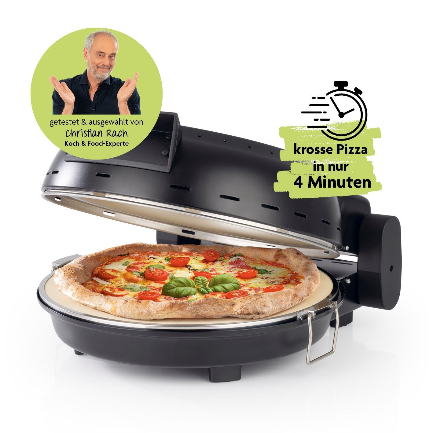 Rachs KOCHWERK Elektrische Pizzapfanne Pizza Maker mit Temperatureinstellung, 1800,00 W, 420 °C Zubereitung in 3-4 Min.