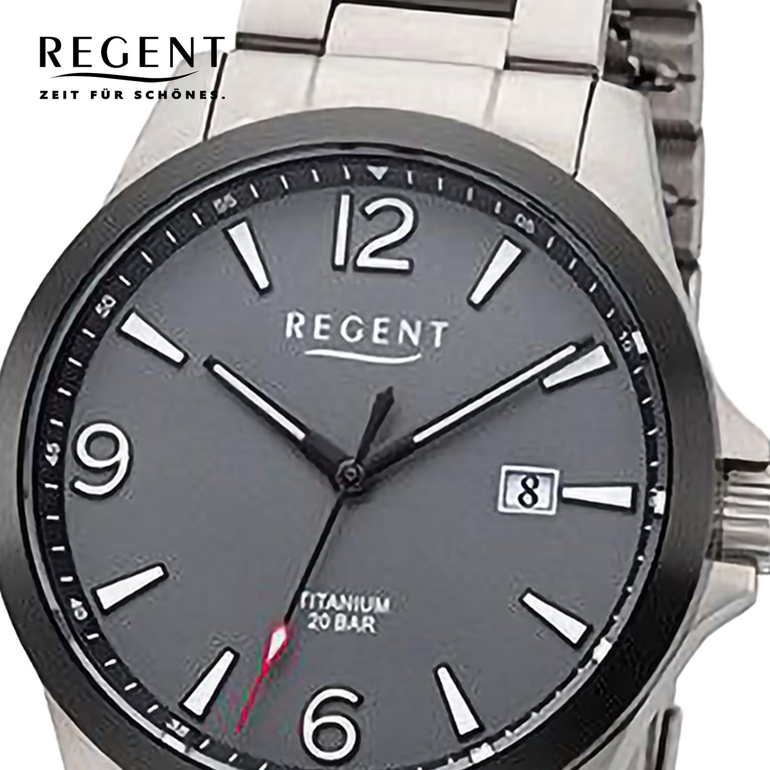 Regent Quarzuhr Titanarmband Regent rund, extra Armbanduhr Analog, Herren 39mm), groß (ca. Armbanduhr Herren
