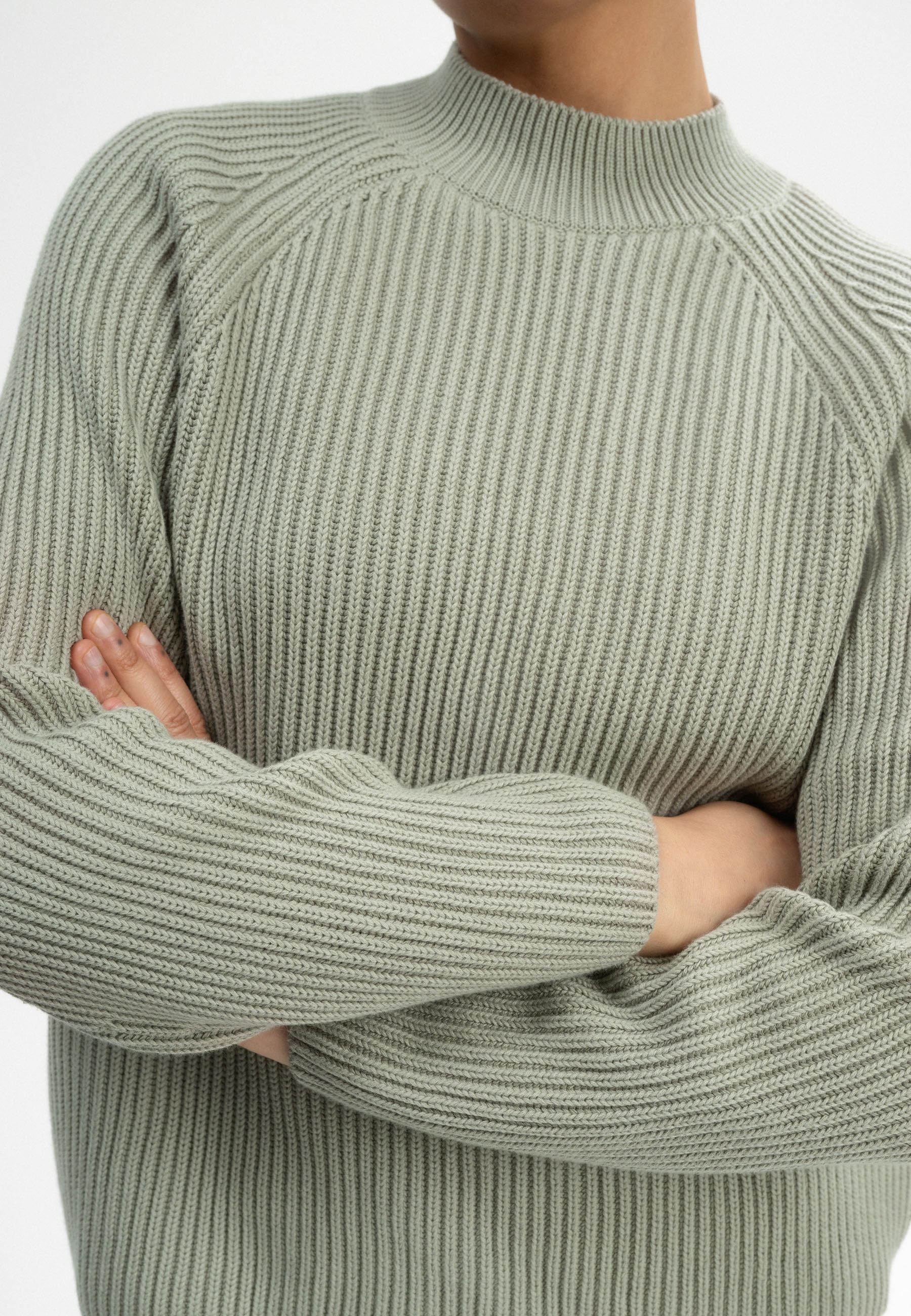 MELA Strickpullover Rippstrick Stehkragenpullover Style ANALAH Raglanärmel