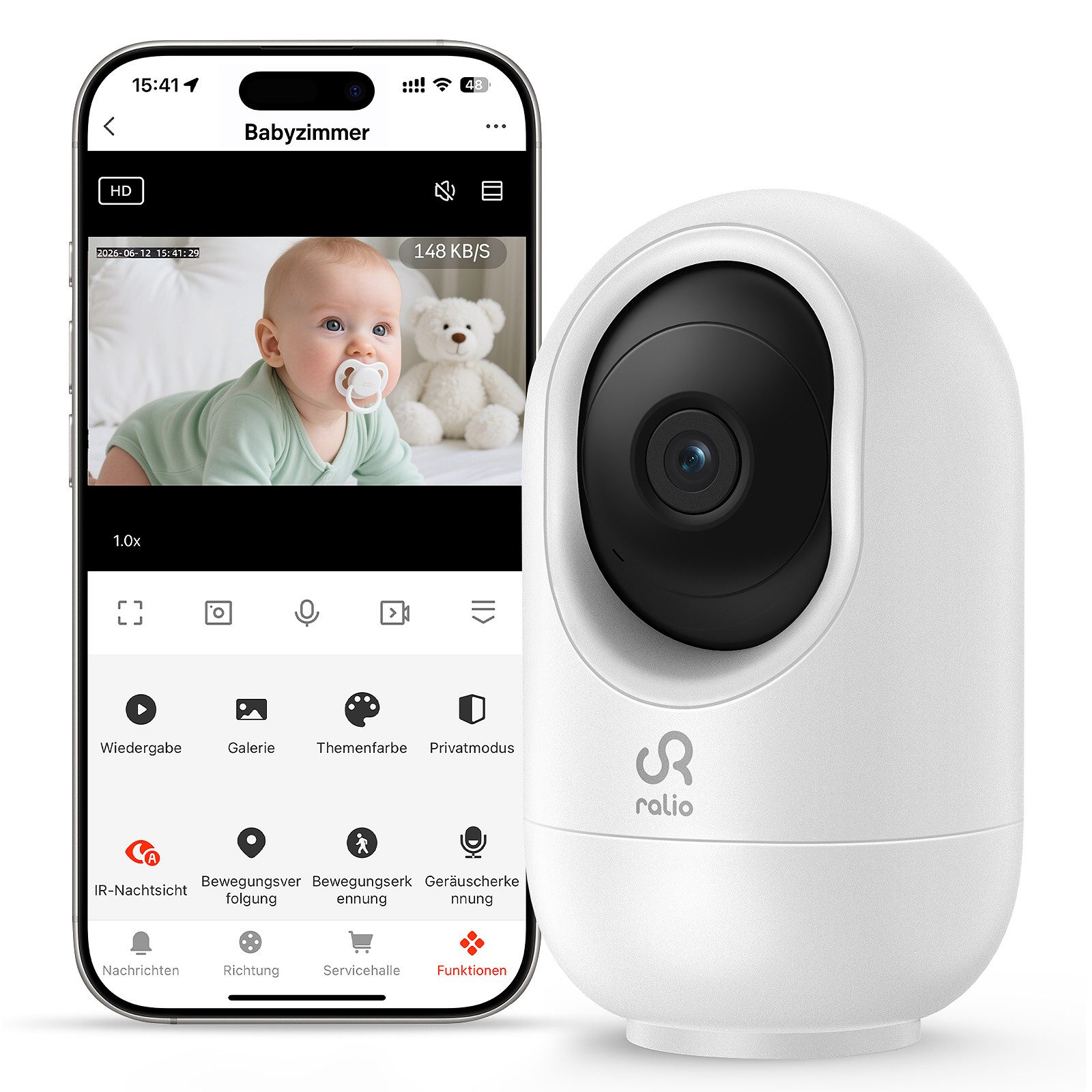 Ralio Babyphone Kamera WLAN 2K 3MP, Video Babyphone mit App Steuerung, Nachtsicht, Bewegungserkennung, Zwei-Wege-Audio mit Sprachfunktion, 1-tlg., Sichere Cloud Speicherung & SD Karten Unterstützung bis 256GB, Sicherheitskamera Innenbereich für Baby, Fami