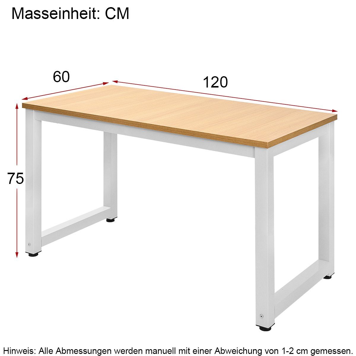 natur Arbeitstisch Schreibtische x Computertisch 75 Celya PC-Tisch, CM Bürotisch 60 x 120 Schreibtisch