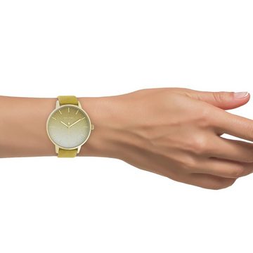 OOZOO Quarzuhr Oozoo Damen Armbanduhr OOZOO Timepieces, (Analoguhr), Damenuhr rund, extra groß (ca. 48mm), Lederarmband gelb, Fashion