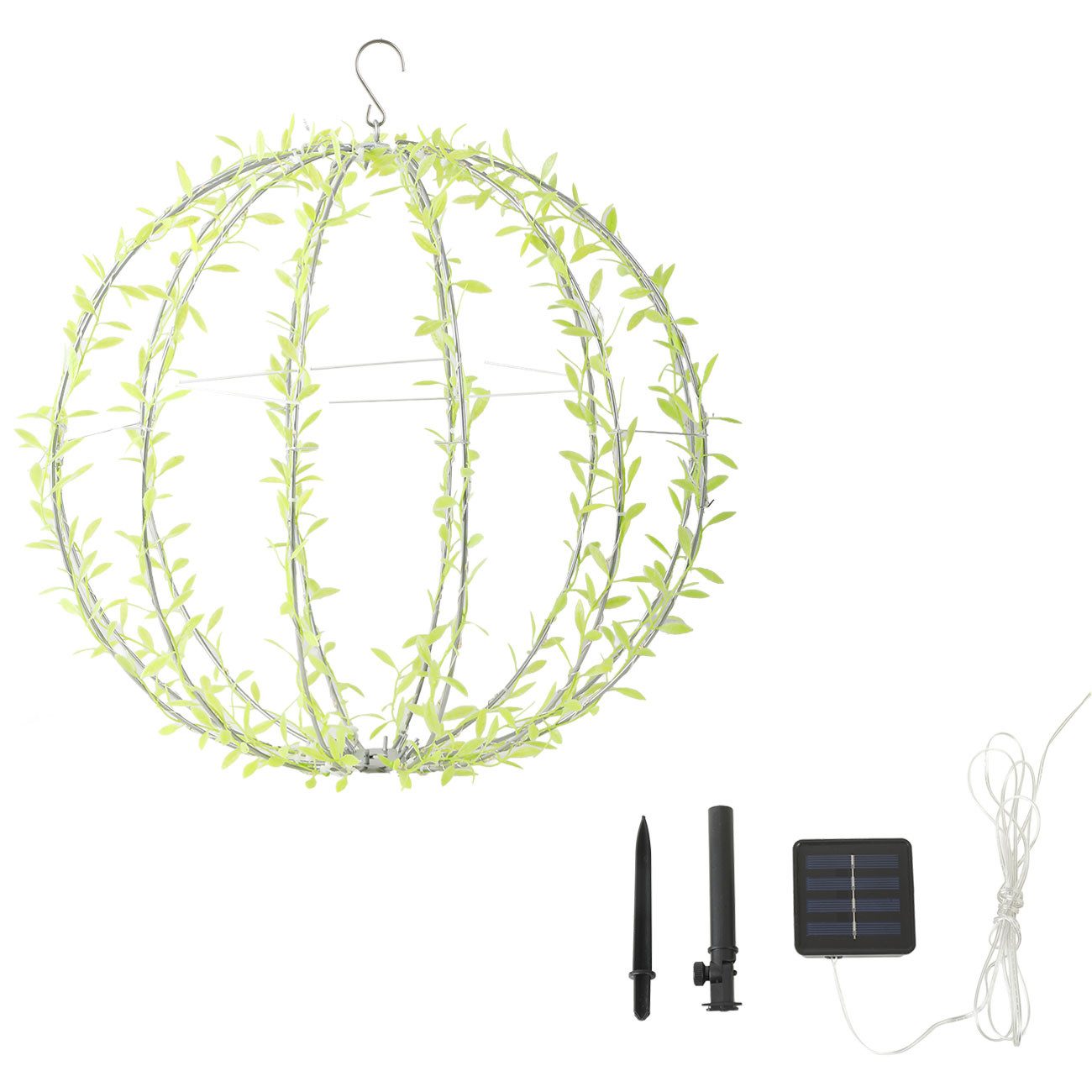 shop'n smile ideoon Hängeleuchte Solar Leuchtkugel Gartenkugel Ø40cm Blätterdesign 144 LEDs 2 Lichtmodi, LEDs, Warmweiß, 2 Modi, Solarbetrieb & Dämmerungssensor – Bild 4 von 5