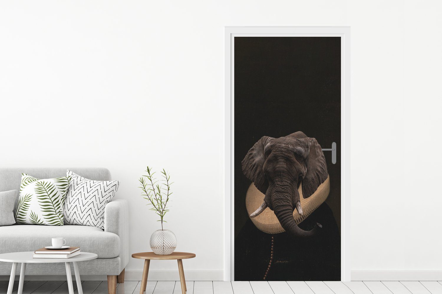 Tür, cm für Elefant MuchoWow St), Türaufkleber, Fototapete - Kunst - Tiere, Matt, Türtapete 75x205 bedruckt, (1