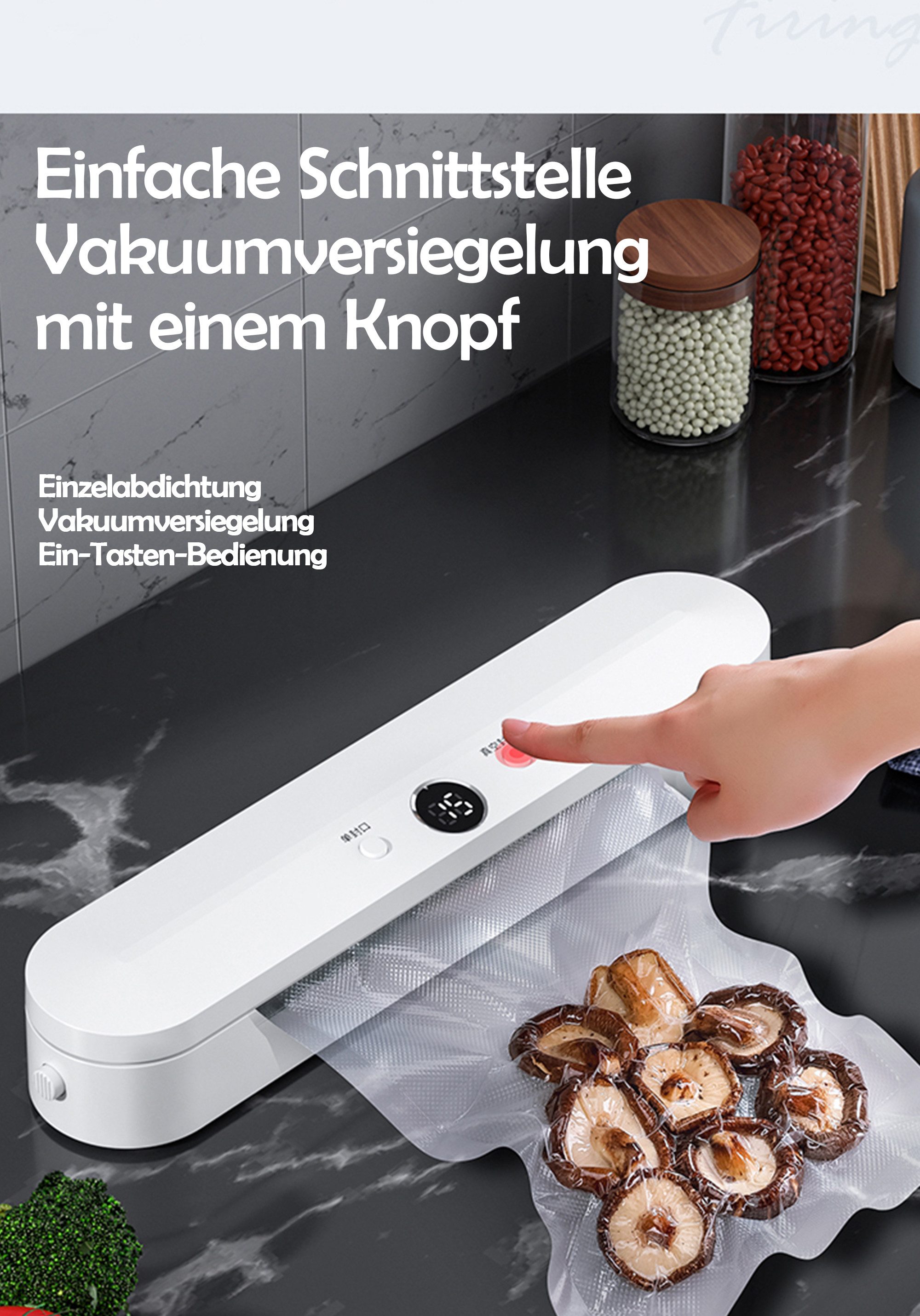 Luckice Vakuumierer Vakuumiergerät Lebensmittel bleiben vakuumiert bis zu 8x länger frisch, Rollenbreite 28 cm, 120W, Praktischer Nass-und Trockenmodus,Enthält 10 Vakuumbeutel