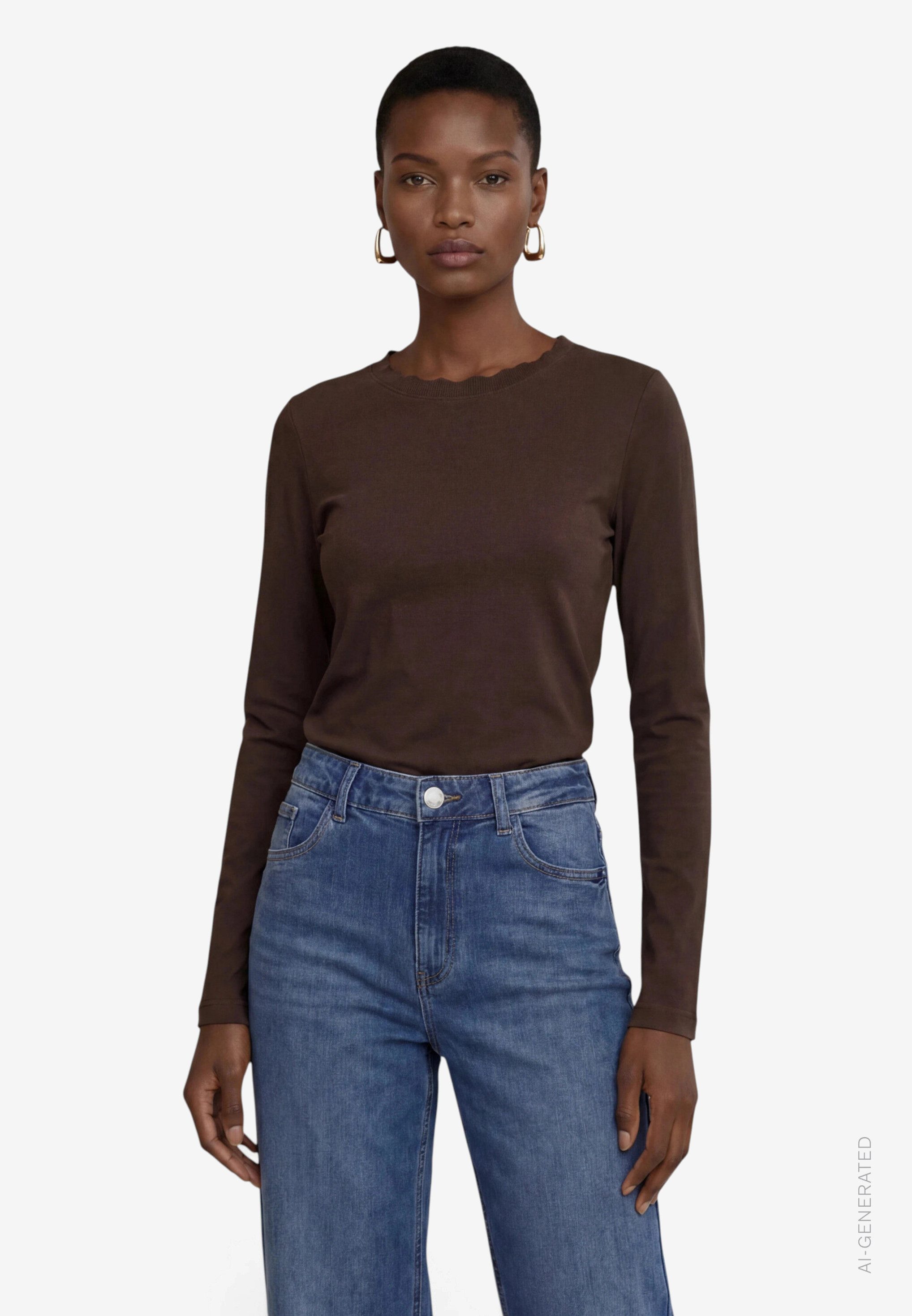 Zero Langarmshirt mit gewelltem Rundhals / Stretch