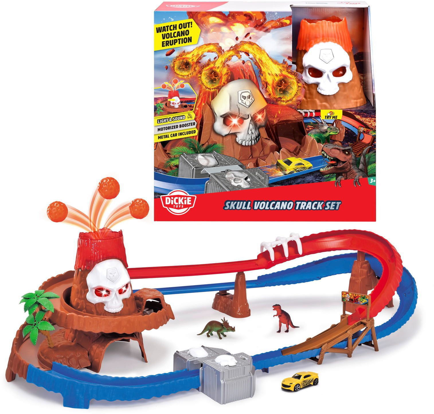 Dickie Toys Spielzeug-Auto Dickie Spielfahrzeug Spielwelt Go Action Skull Vulcano Track Set 20333