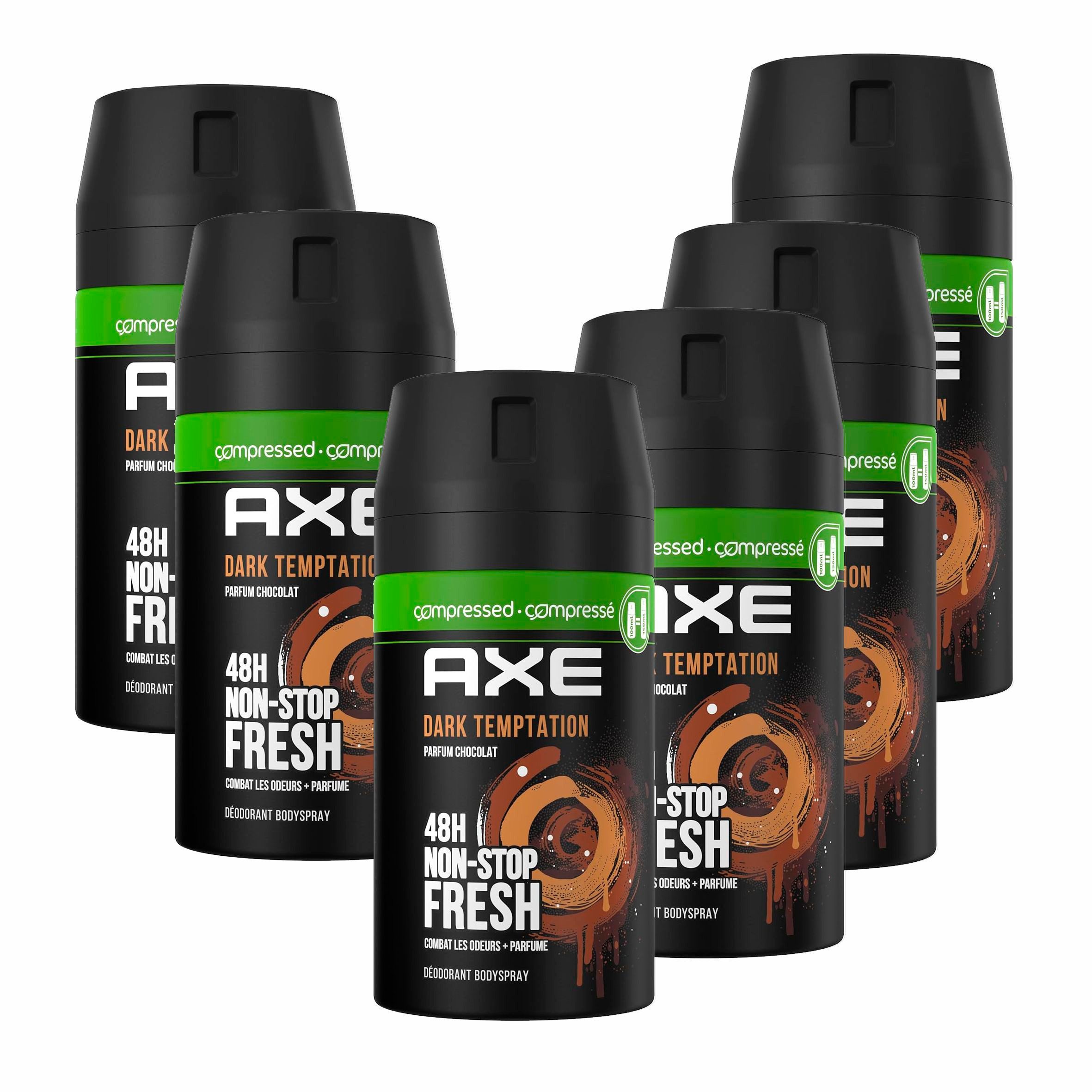 axe Deo-Spray 6x Axe Deodorant-Spray, komprimiert, Dark Temptation 100ml, 6-tlg., 0% Aluminiumsalz