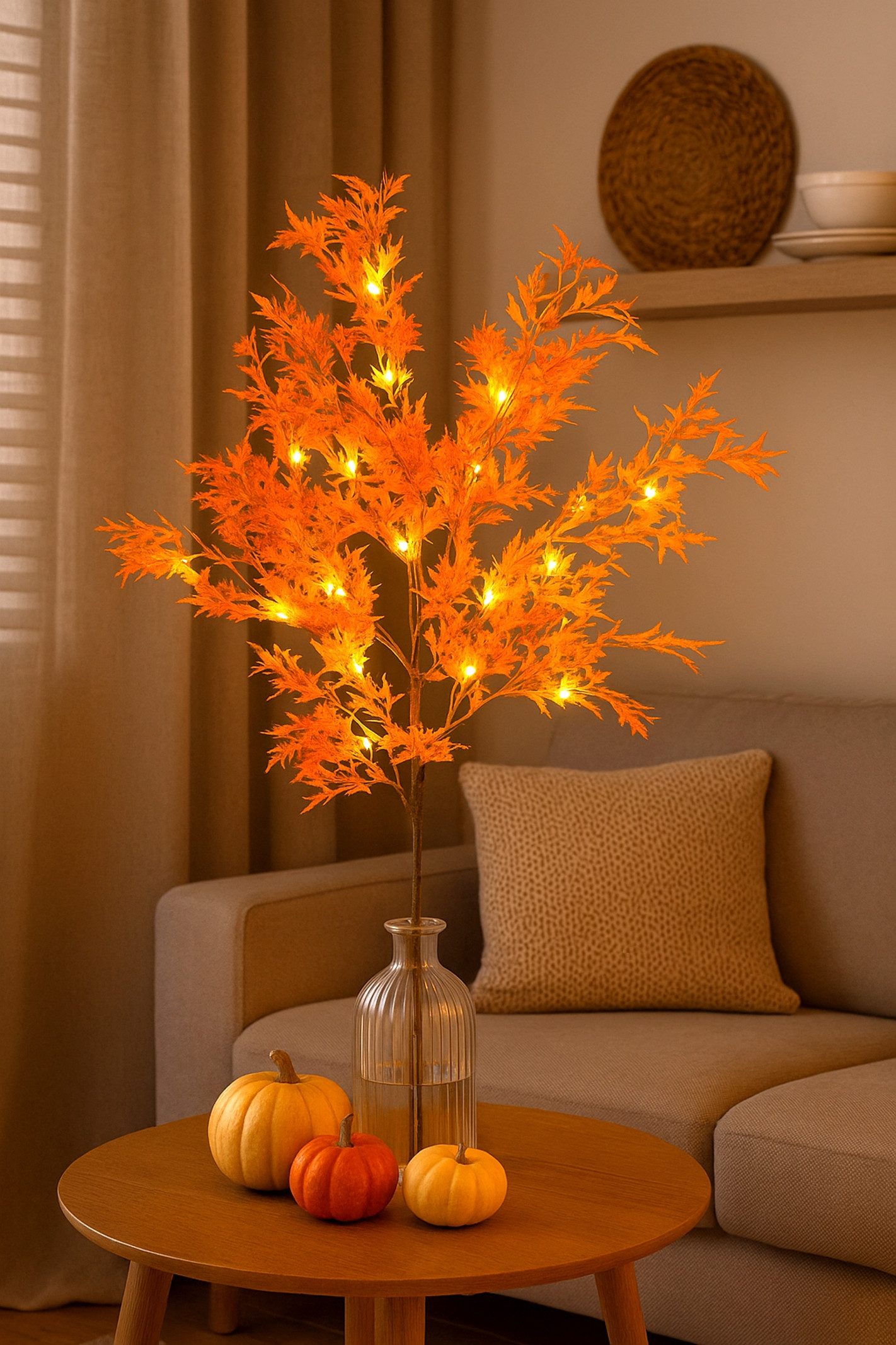 Kunstzweig LED-Dekozweig Ahorn, I.GE.A., Höhe 95 cm, Batteriebetrieben Zweig mit Timer Warmweiß Herbstliche Kunstblume – Bild 2 von 2