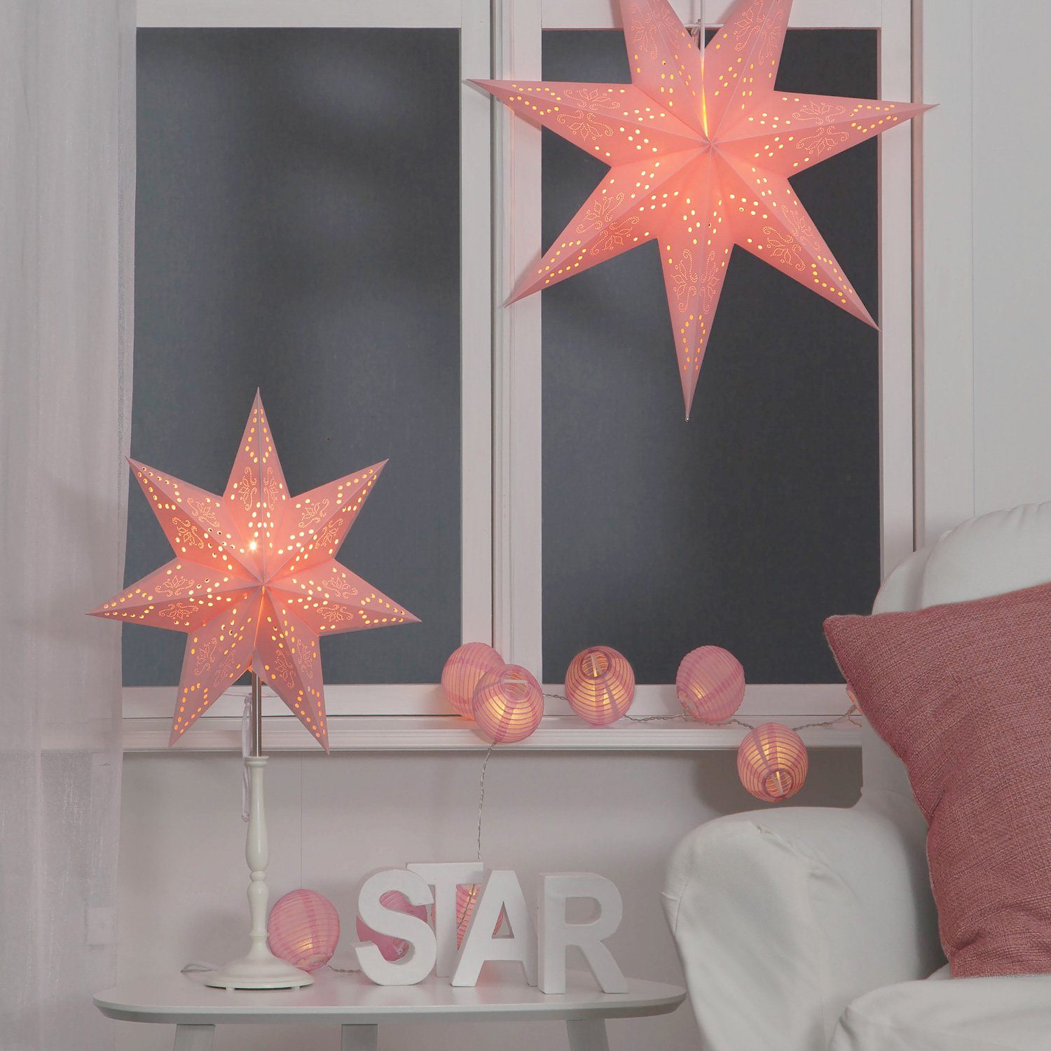 STAR TRADING LED-Lichterkette LED Party Lichterkette Lampion 10 rosa  Lampions Deko für Innen, 10-flammig