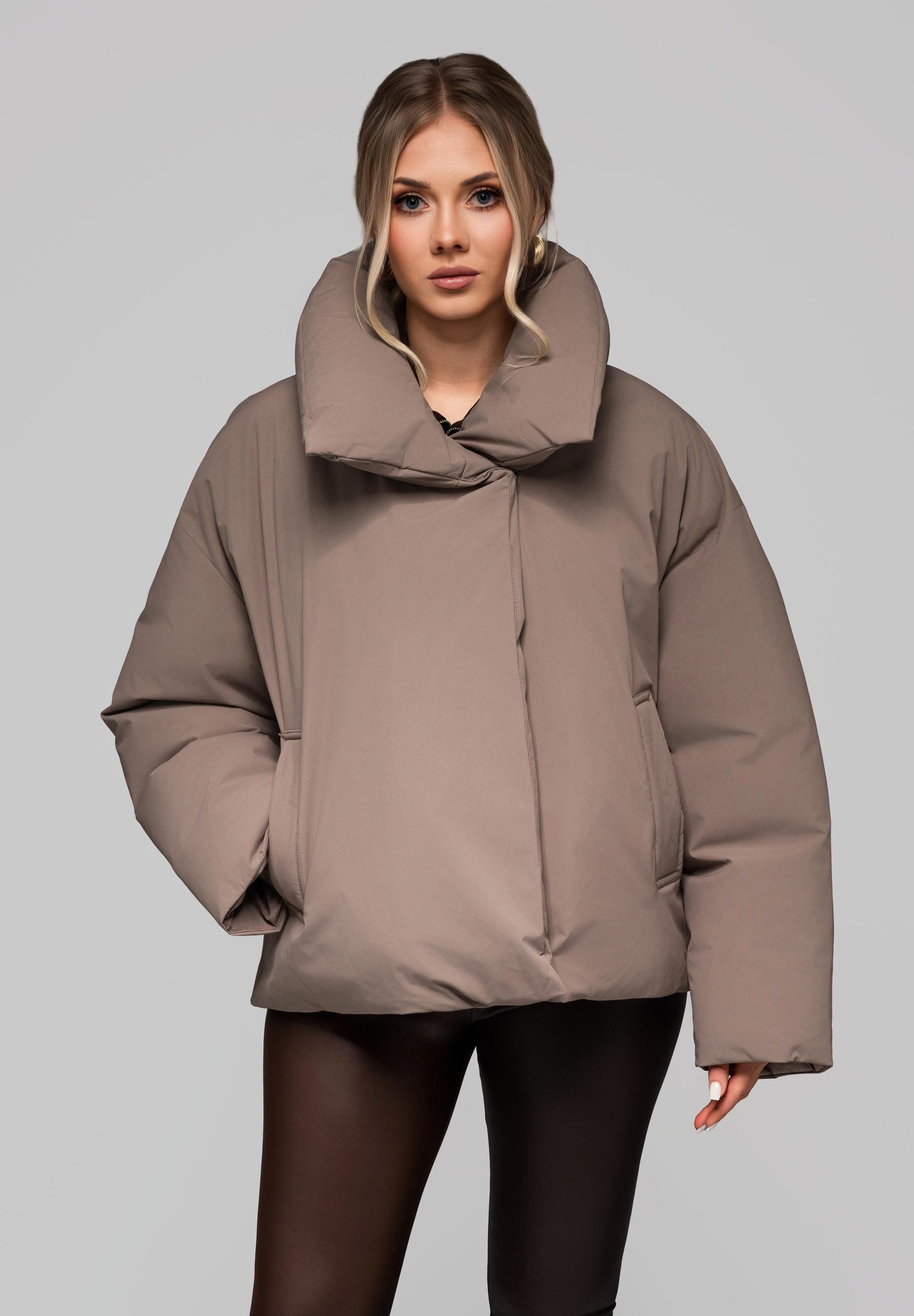 OMBRE Winterjacke Damen Winterjacke mit Oversize-Kragen – Schwarz