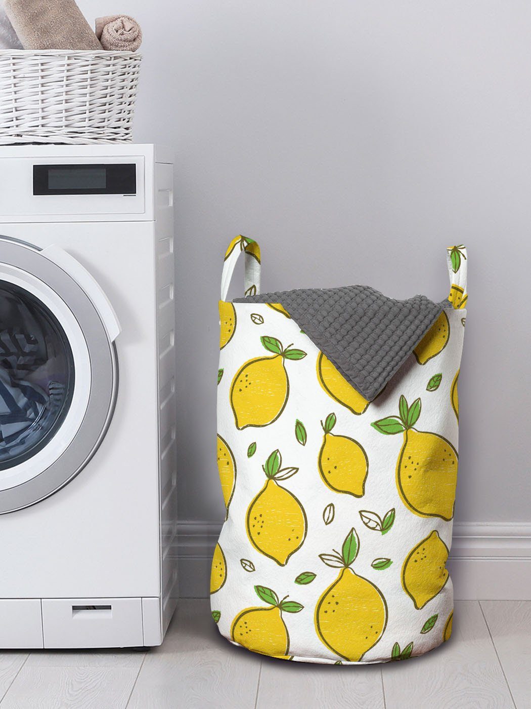 Abakuhaus Wäschesäckchen Zitrusfrüchte Kordelzugverschluss Griffen für Waschsalons, Wäschekorb Blätter Kunst mit Zitronen