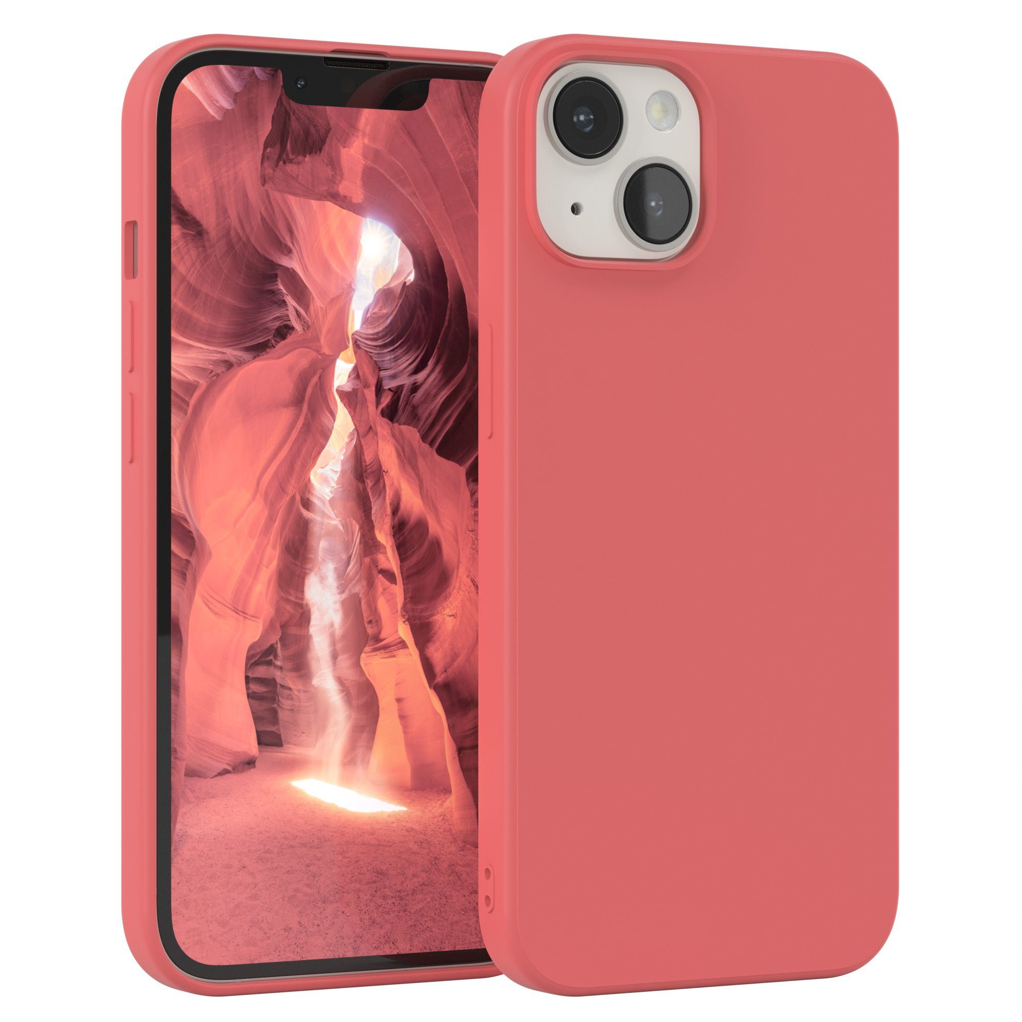 EAZY CASE Handyhülle für Apple iPhone 14 Hülle Silikon 6,1 Zoll, Schutzhülle mit Kameraschutz stoßfest telefonhülle Matt Rot / Hellrot