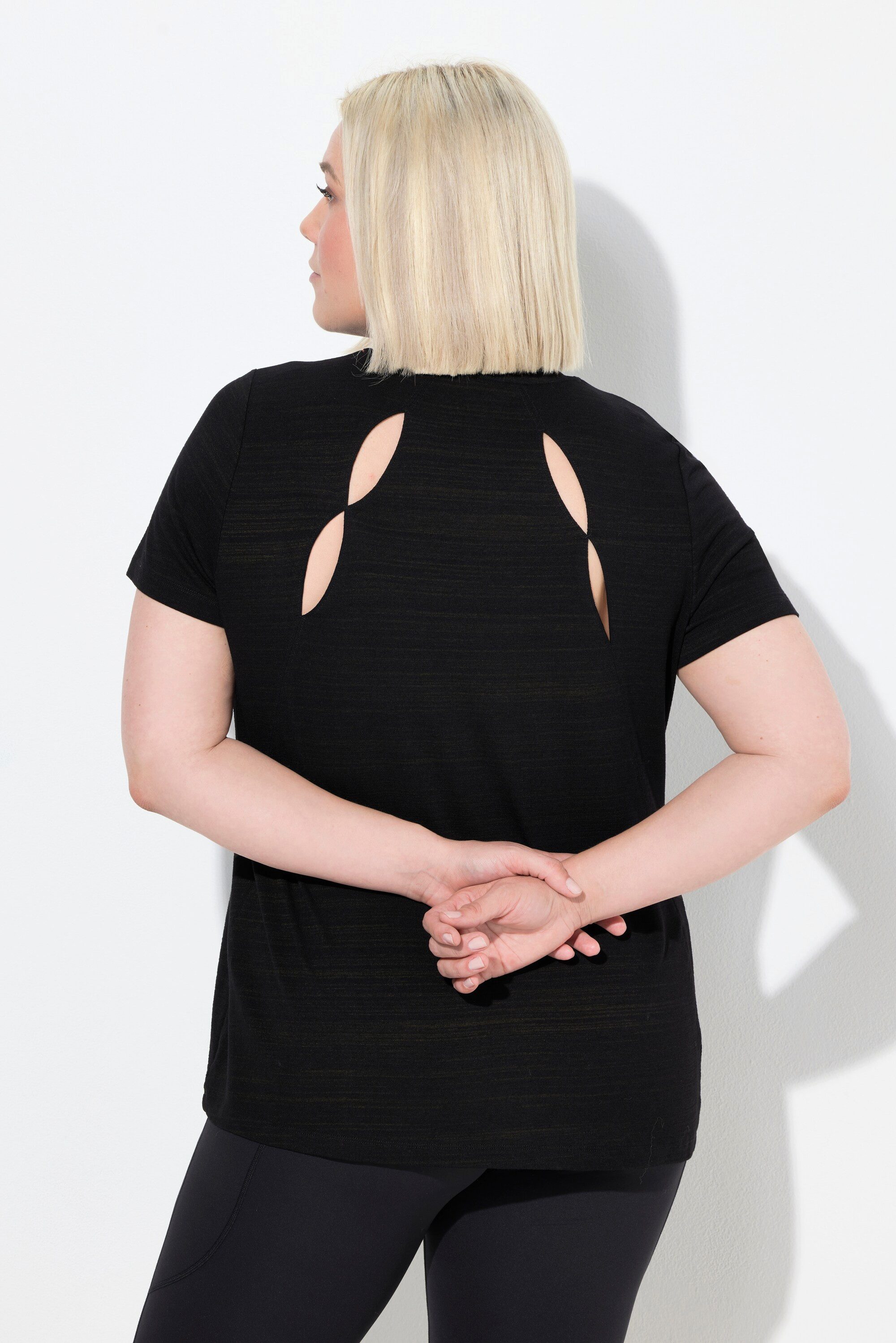 Ulla Popken T-Shirt Funktions-Shirt Cut-Outs V-Ausschnitt Halbarm