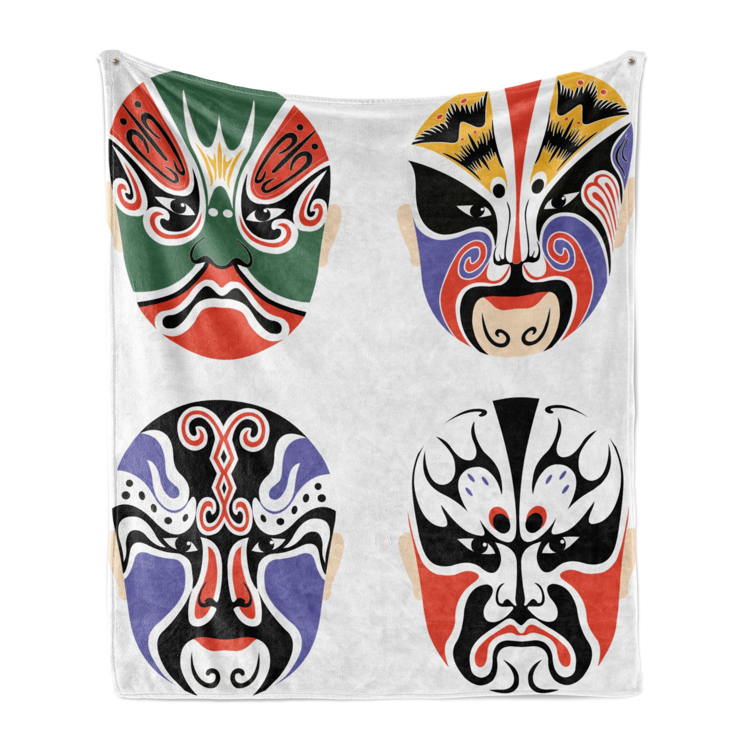 Wohndecke Gemütlicher Plüsch für den Innen- und Außenbereich, Abakuhaus, Kabuki-Maske Chinese Opera Mask