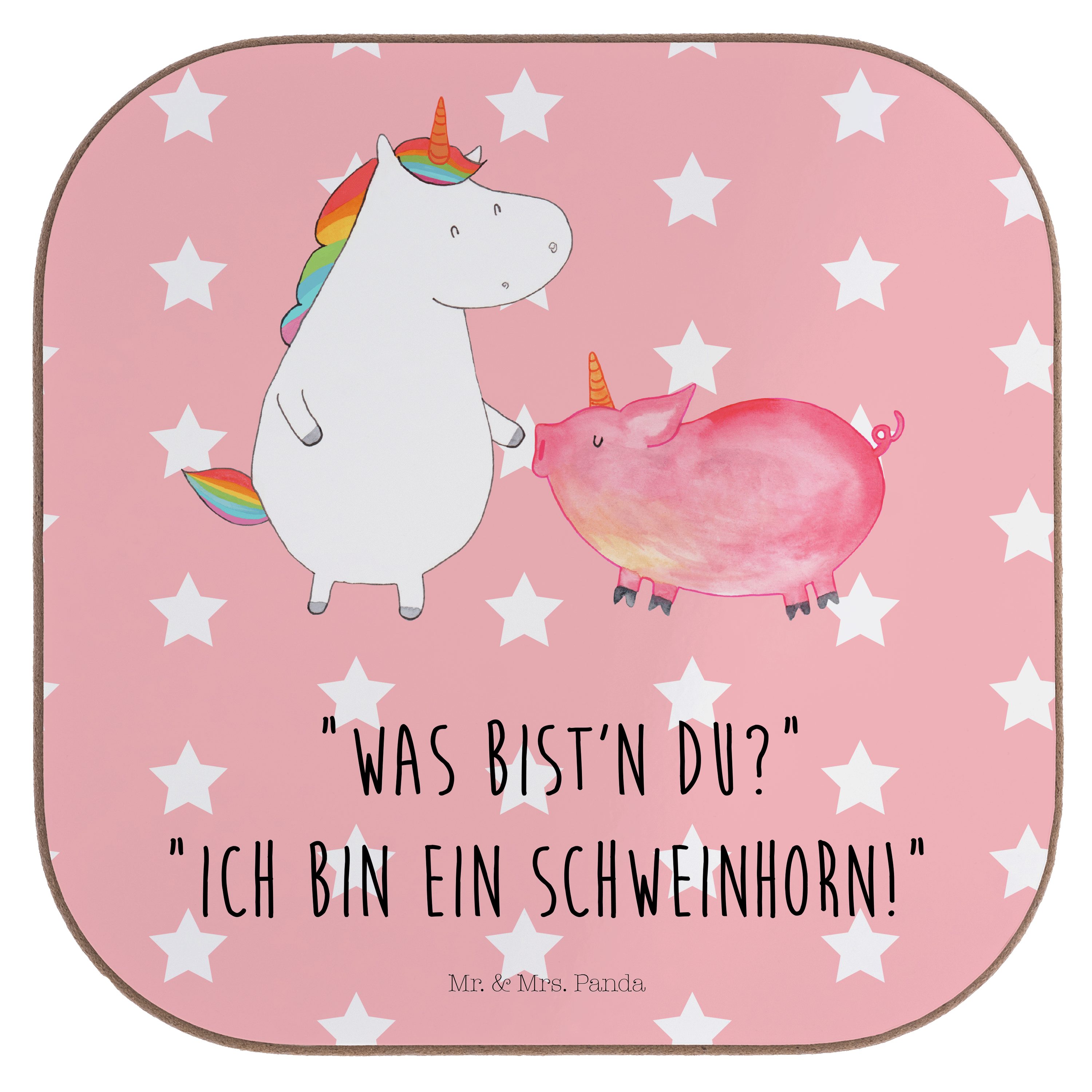 Mr. & Mrs. Panda Getränkeuntersetzer Einhorn + Schweinhorn - Rot Pastell - Geschenk, Freundschaft, Einhorn, 1-tlg.