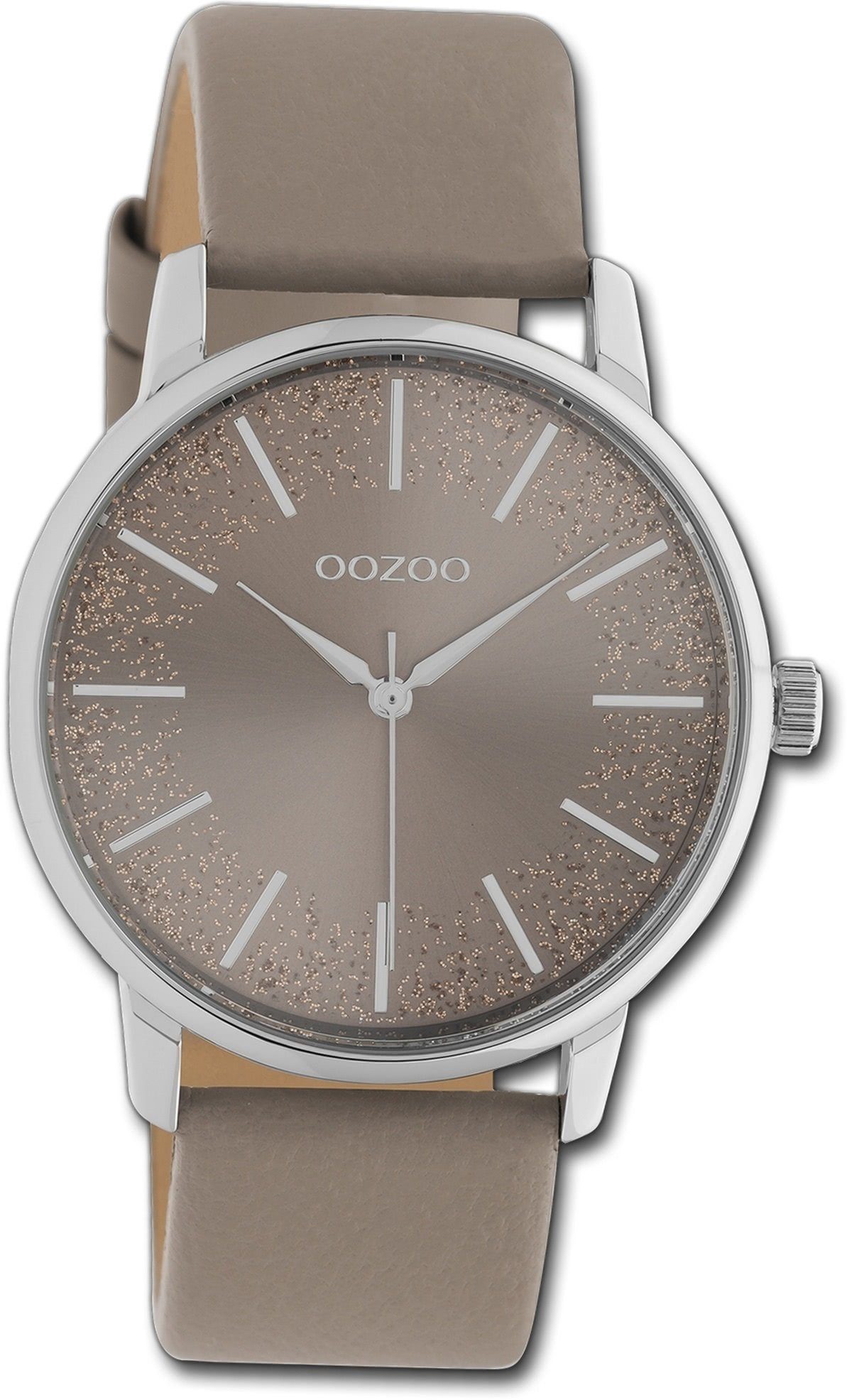 OOZOO Quarzuhr (ca. groß rundes C10717, 40mm) Uhr Gehäuse, Damenuhr braun, Oozoo Damen Lederarmband Timepieces