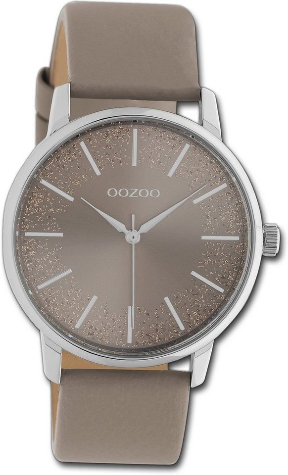 OOZOO Quarzuhr Oozoo Damen Uhr Timepieces C10717, Damenuhr Lederarmband  braun, rundes Gehäuse, groß (ca. 40mm)