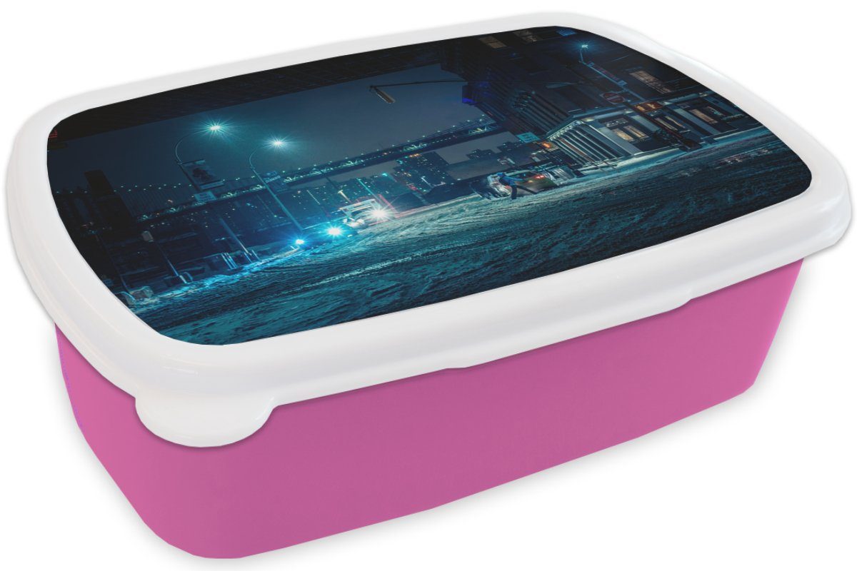 MuchoWow Lunchbox New York Brücke, - Brotbox (2-tlg), Kunststoff Kinder, Mädchen, für - Brotdose rosa Erwachsene, Kunststoff, Snackbox, Brooklyn