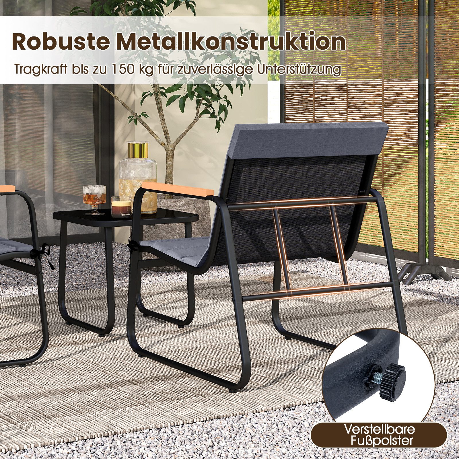 COSTWAY Balkonset, (3-tlg), Bistro-Set, 2 Schaukelstühlen mit Kissen, Tisch