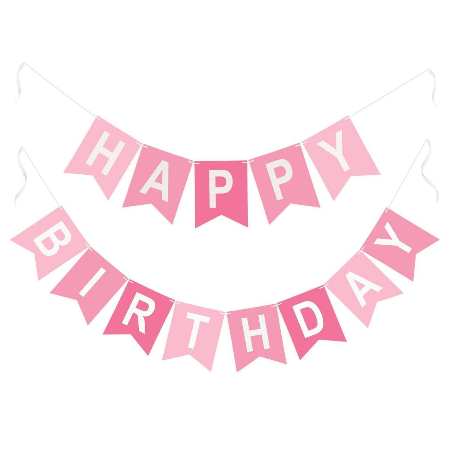 LuxusKollektion Wimpelkette Geburtstag Girlande Rosa Happy Birthday Wimpelkette