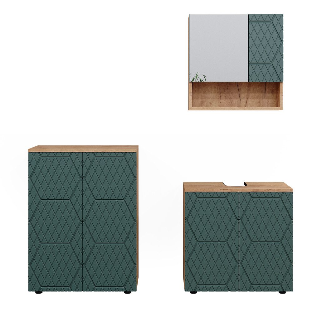 Vicco Badmöbel-Set Irma, Goldkraft Eiche/Grün, 3 günstig online kaufen