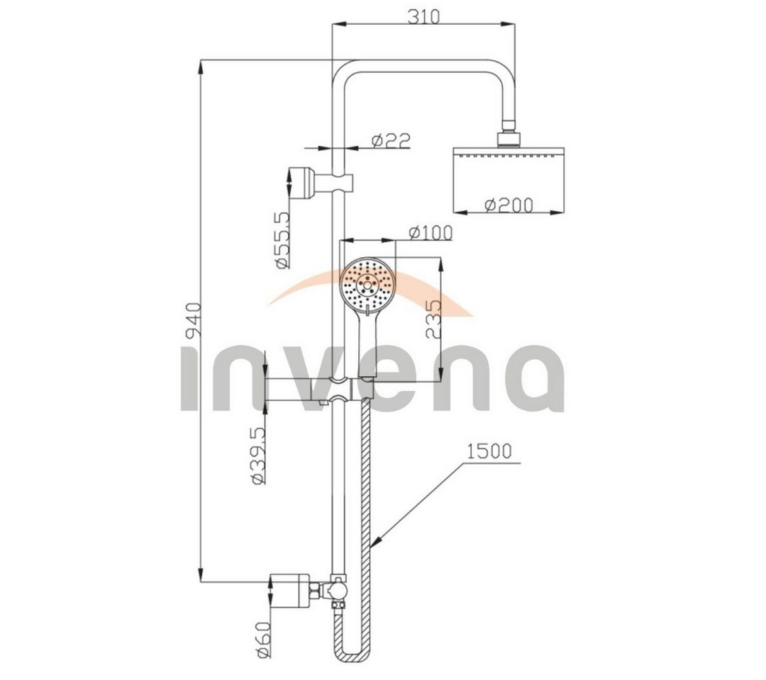 Thumbnail - KOLMAN Duschsystem ESLA Brausegarnitur Regendusche mit Thermostat Mischbatterie, Höhe 96 cm, 3 Strahlart(en), in Silber